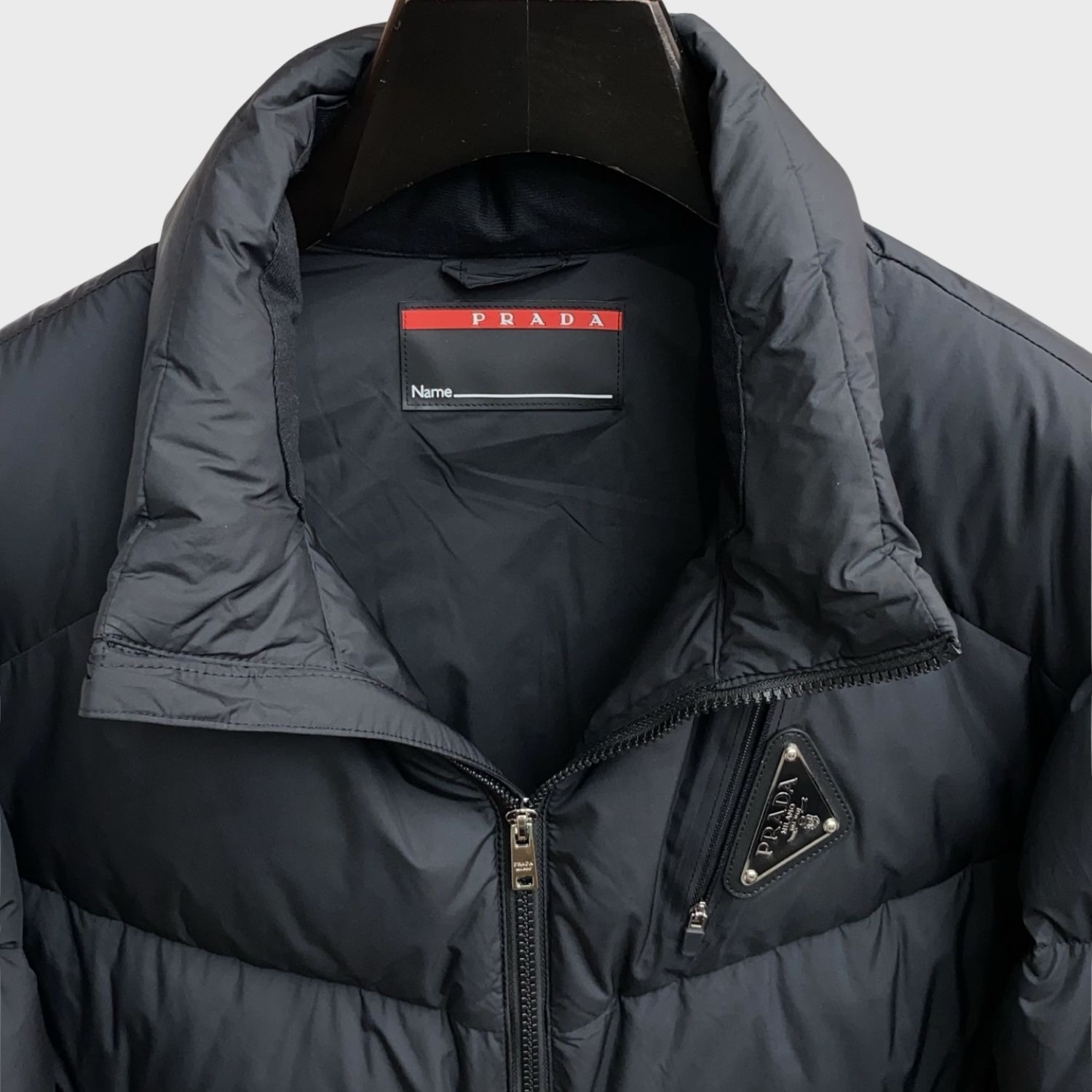 Pra*a Iconic Triangle Logo Padded Jacket Black For Men