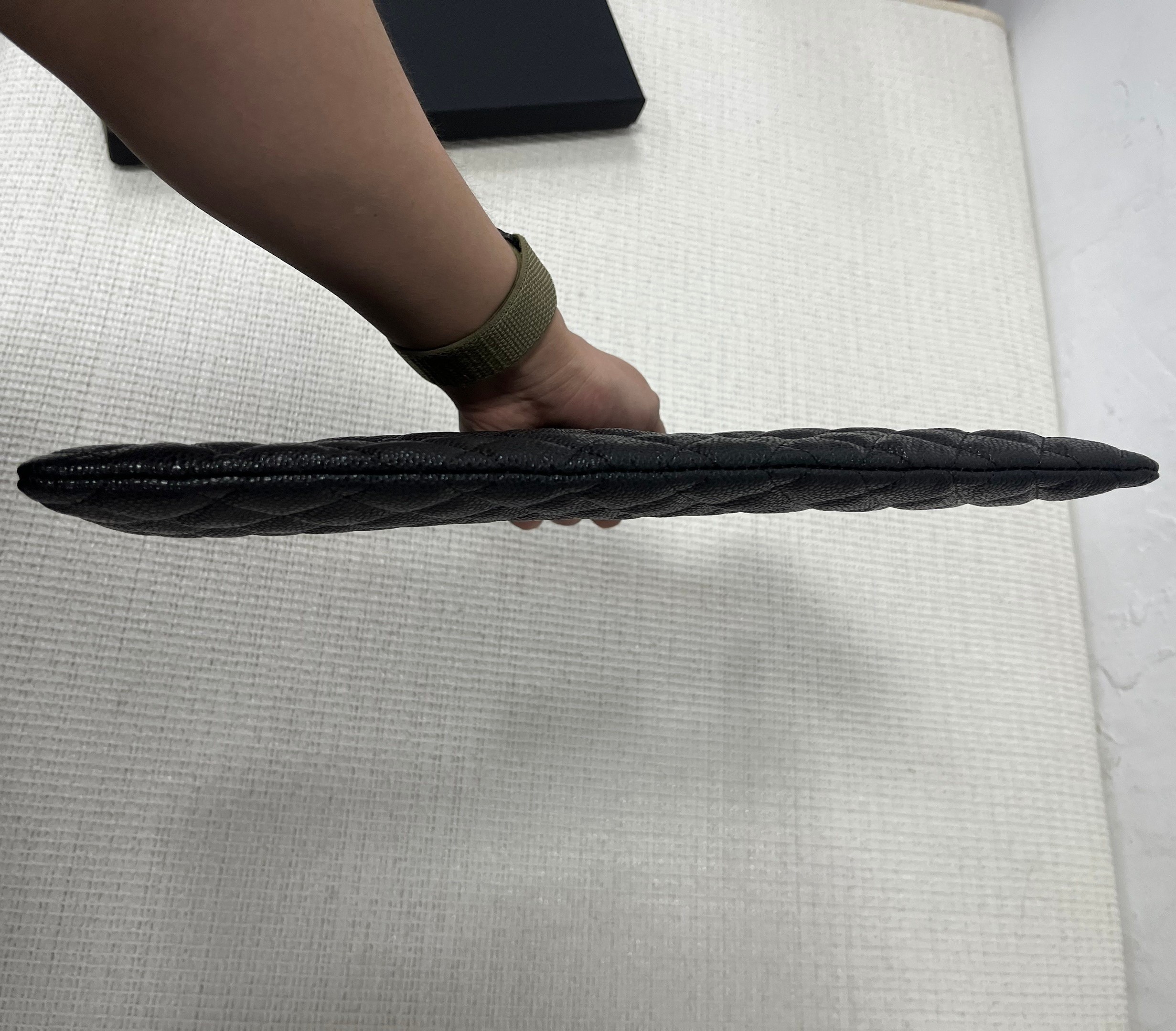 Ch**el CO-CO Classic Pouch 27cm10.6in Silver Toned Hardware For Women Black