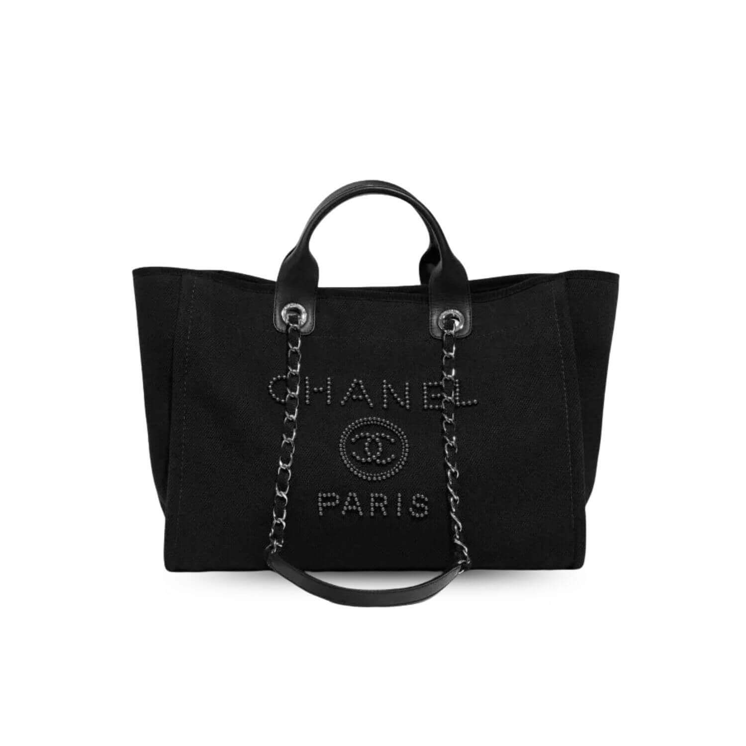 Ch**el Large Deauville Pearl Tote Bag Black For Women 15in/38cm A66941