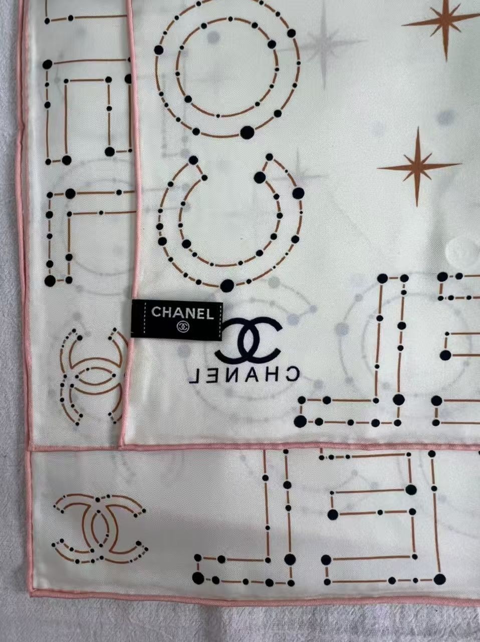 Ch**el 25C Coco Square Scarf White For Women 35.4in/90cm