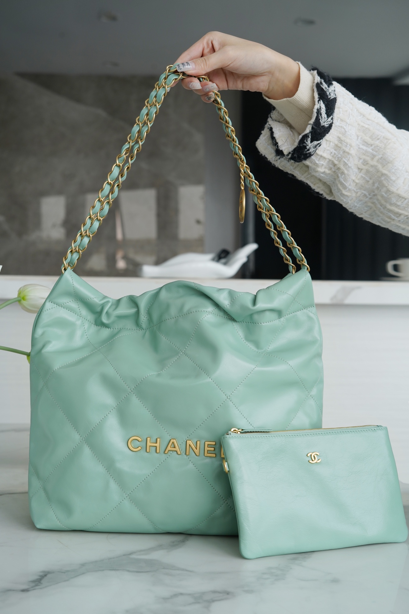 [True-to-ORIGINAL] Ch**el 22 Small Handbag Jade Green For Women 37cm / 14.43in AS3260