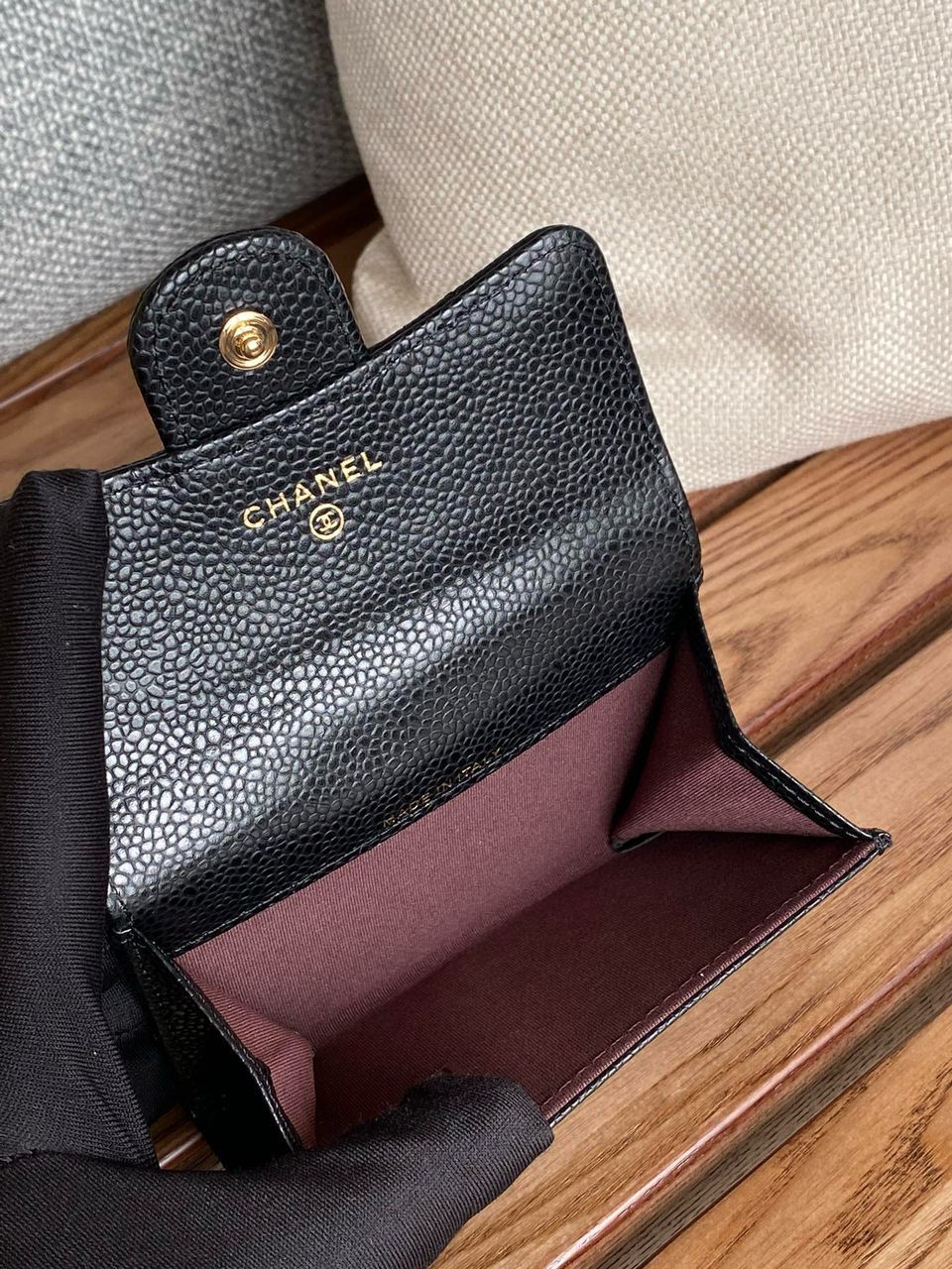 Ch**el Classic Card Holder Gold Black For Women, Women’s Wallet 4.5in/11.5cm