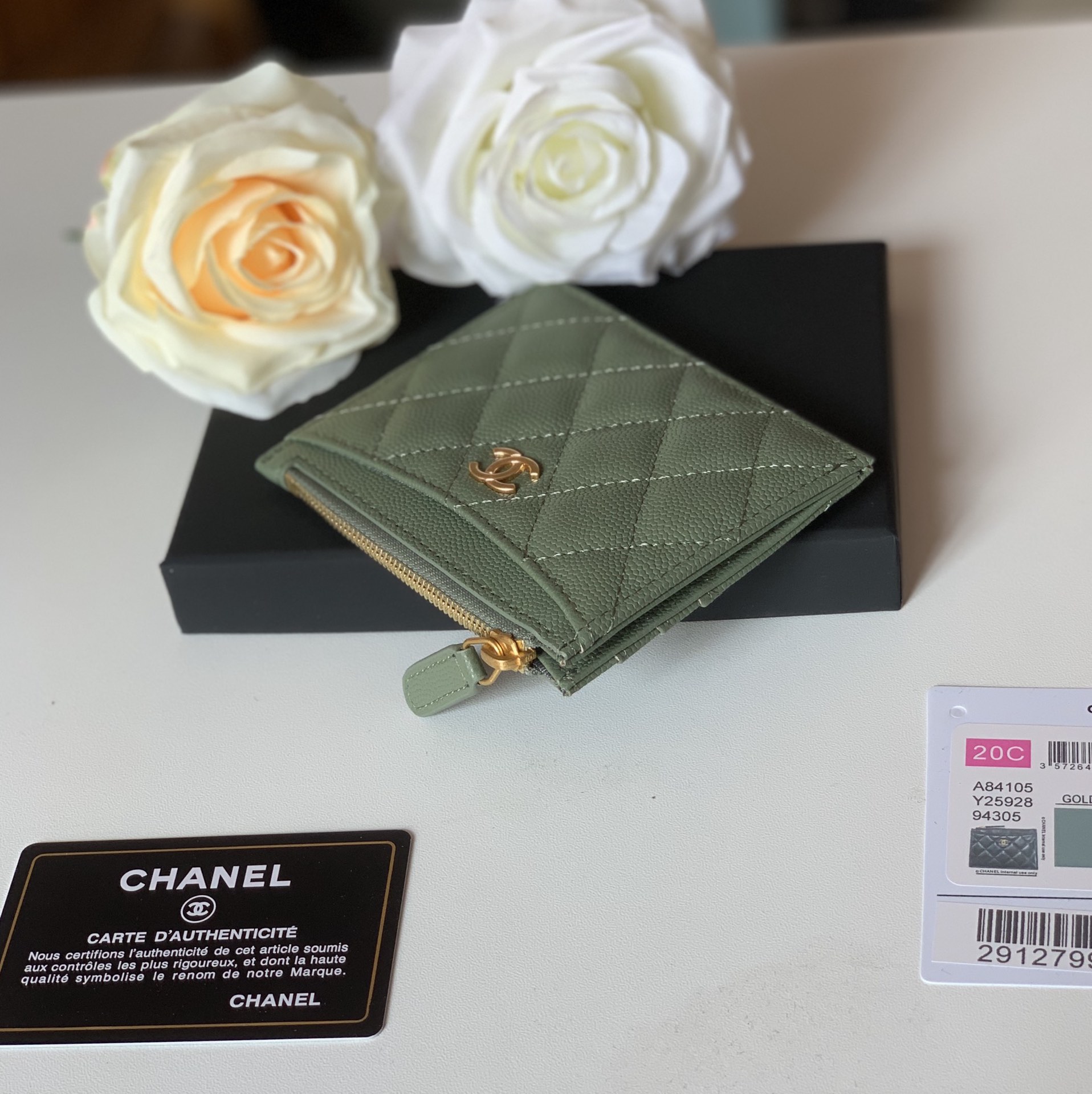 Ch**el Flat Card Holder Olive Bag For Women 11.5cm/4.5in