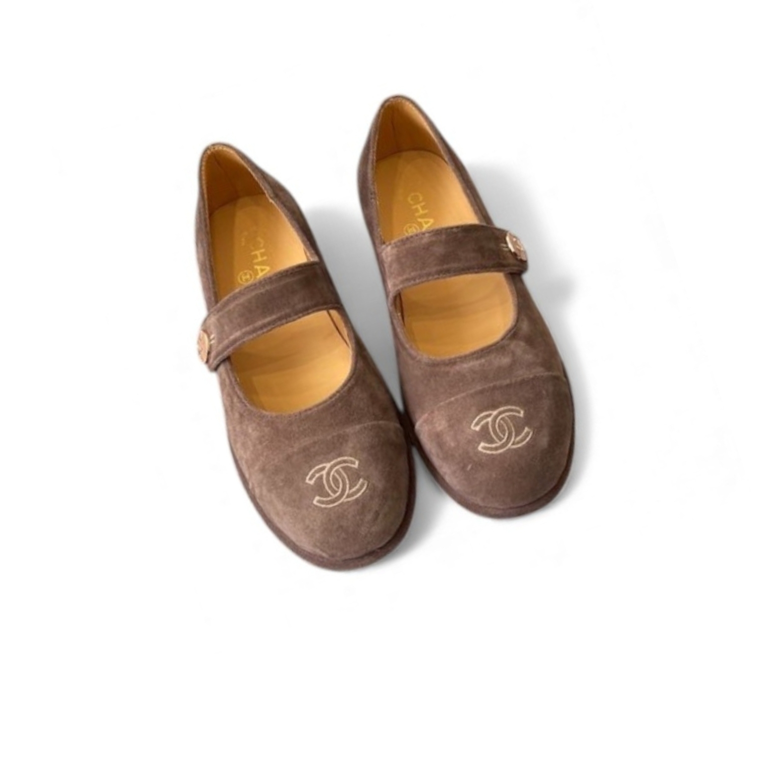 Ch**el Mary Jane Flats Brown Suede For Women
