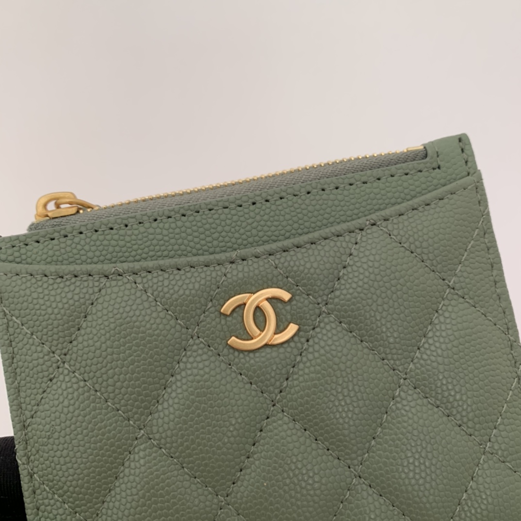 Ch**el Flat Card Holder Olive Bag For Women 11.5cm/4.5in