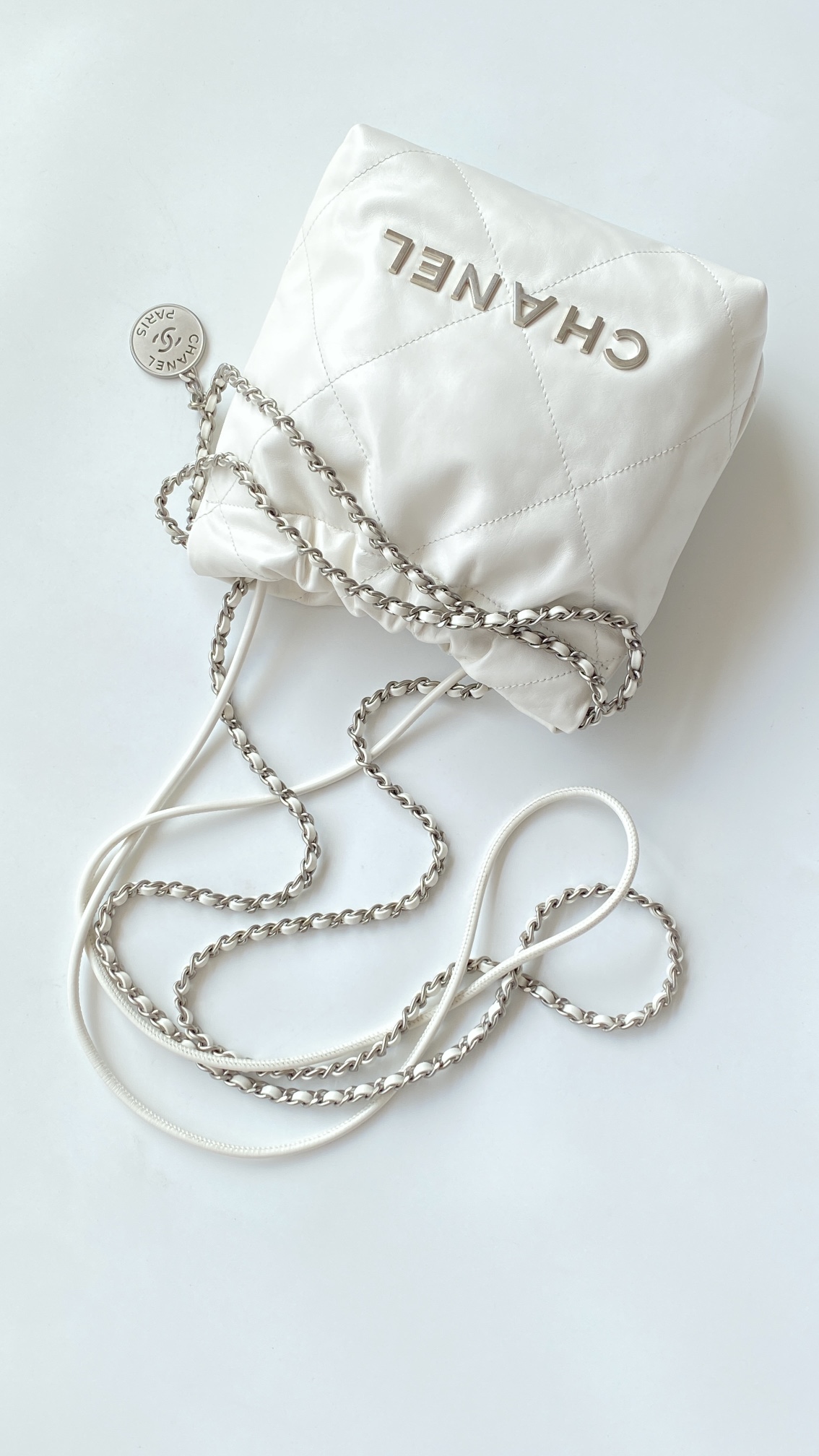 [True-to-ORIGINAL] Ch**el 22 Mini Bag Silver Tone White For Women 7,1in/18cm