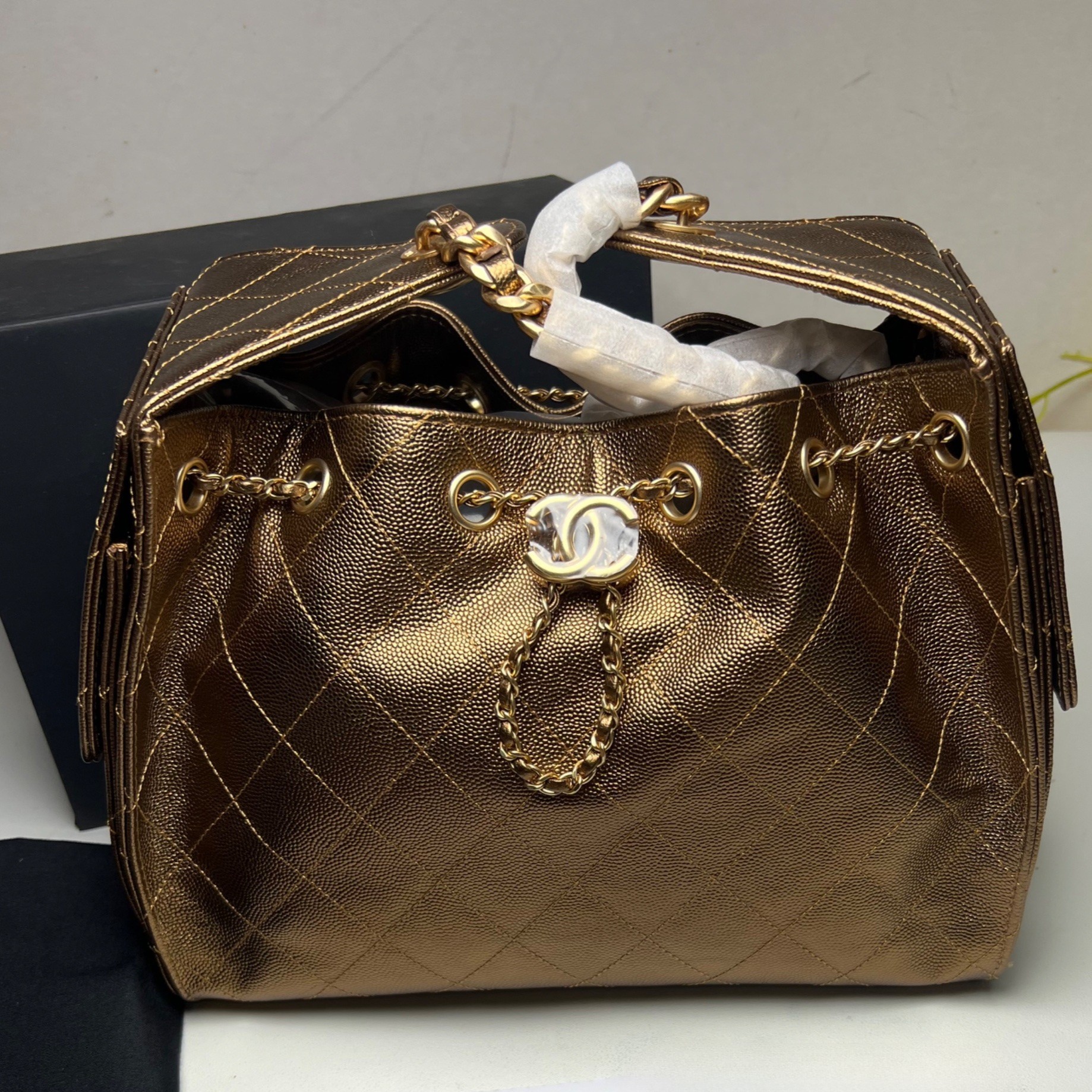 Ch**el 25 Small Handbag Dark Gold For Women 10.2in/26cm AS5293-B21060-U2158