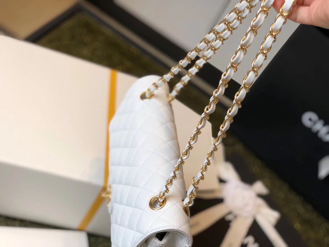 Ch**el Classic Medium Flapbag Golden Hardware White 10in/25.5cm