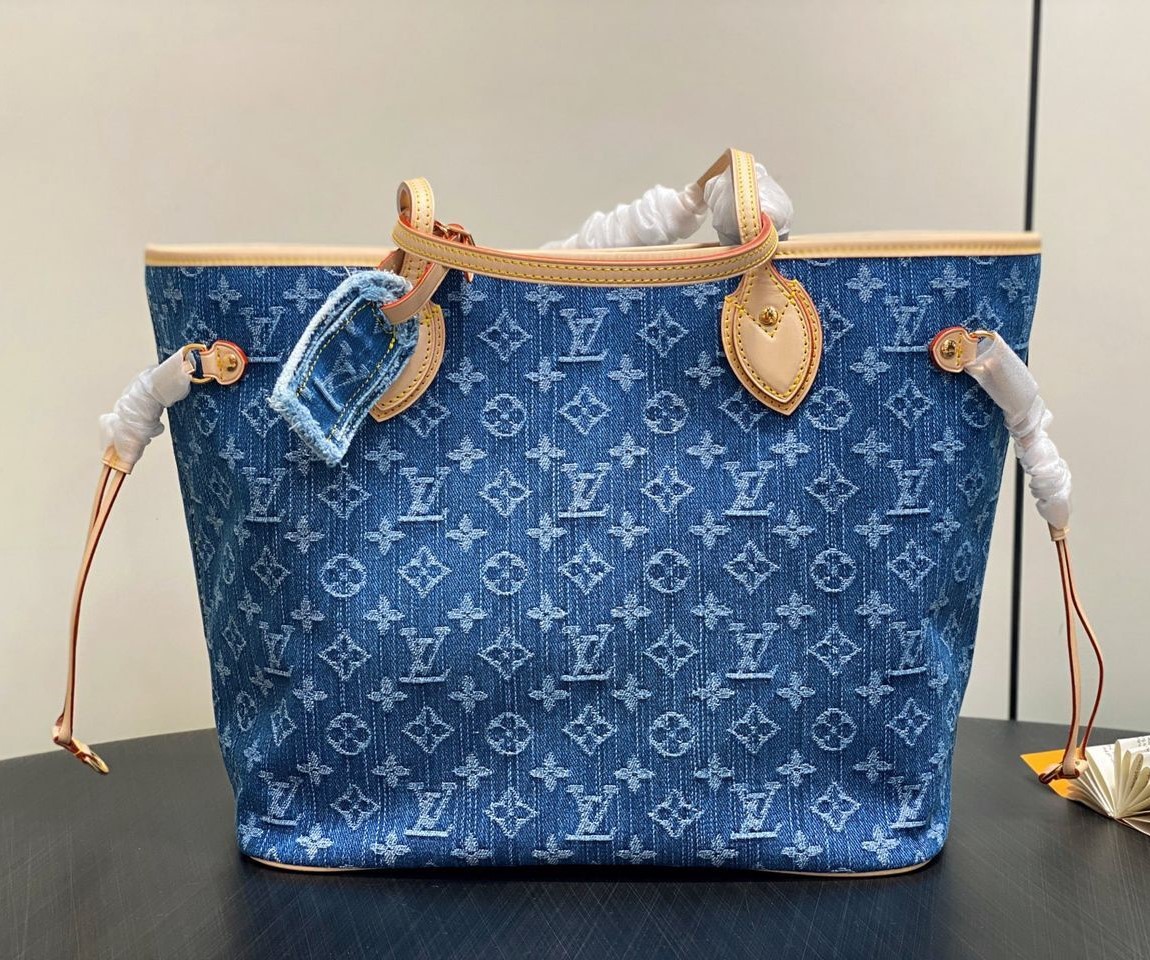 L0vis Vvtt0n Neverfull MM Denim Blue For Women 12.2in/31cm M13192
