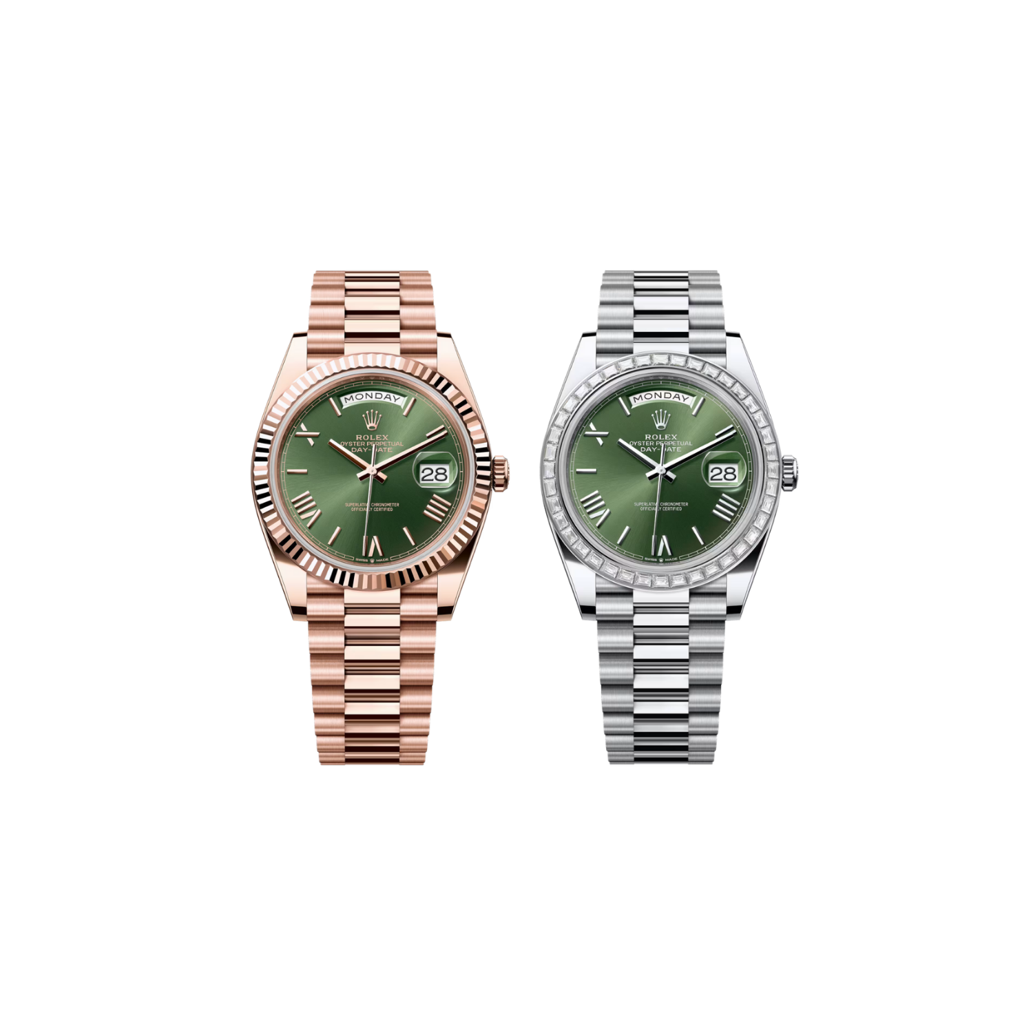 R01ex Set: Day-Date 40 Watch Rose Gold Toned And Silver Toned