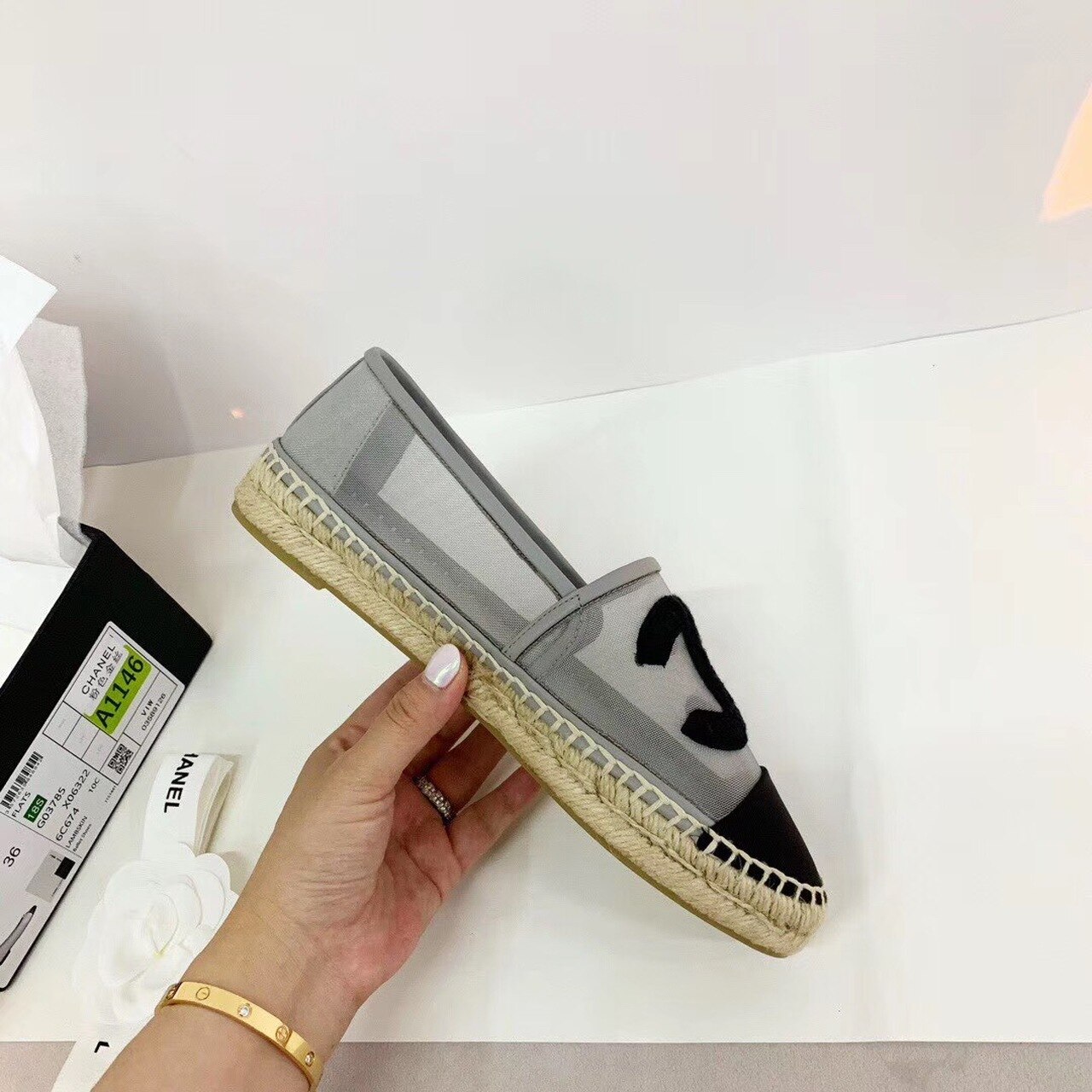 Ch**el Espadrilles Grey/Black For Women, Women’s Shoes G29762