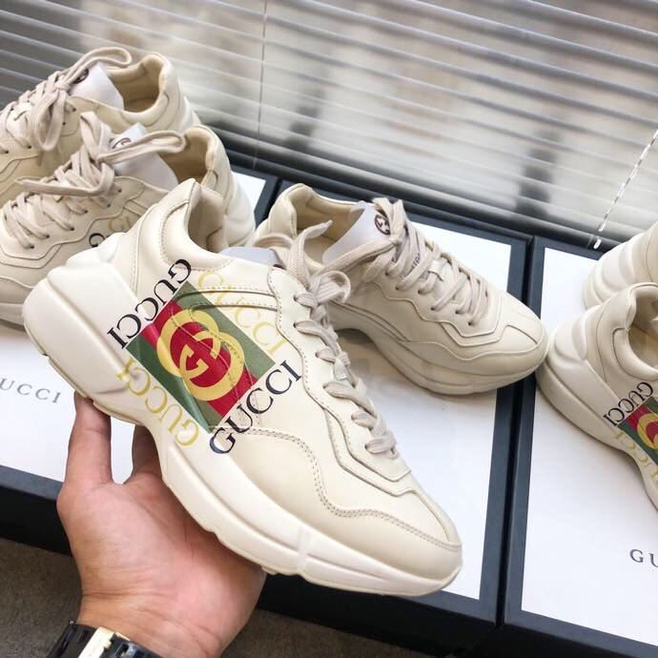 Gvc*1 Women’s Rhyton Sneaker With Gvc*1 Logo White For Women GG