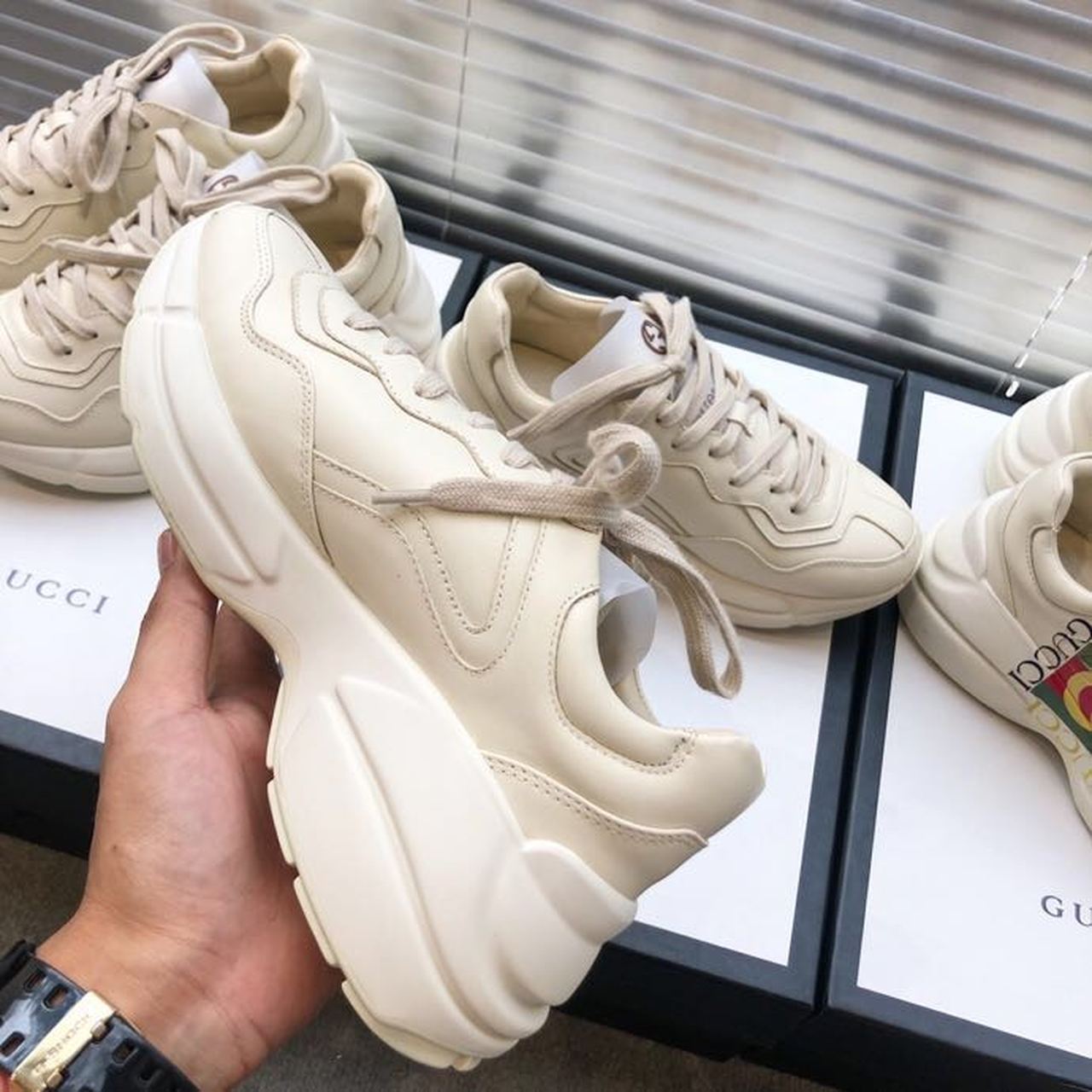 Gvc*1 Women’s Rhyton Sneaker With Gvc*1 Logo White For Women GG