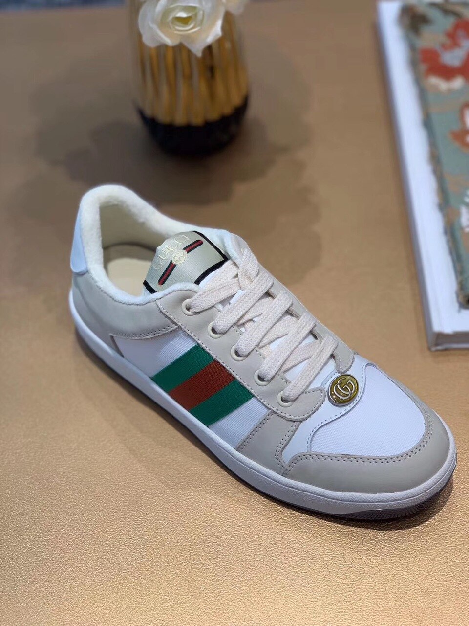 Gvc*1 Women’s Screener Sneaker With Web Beige/White For Women GG