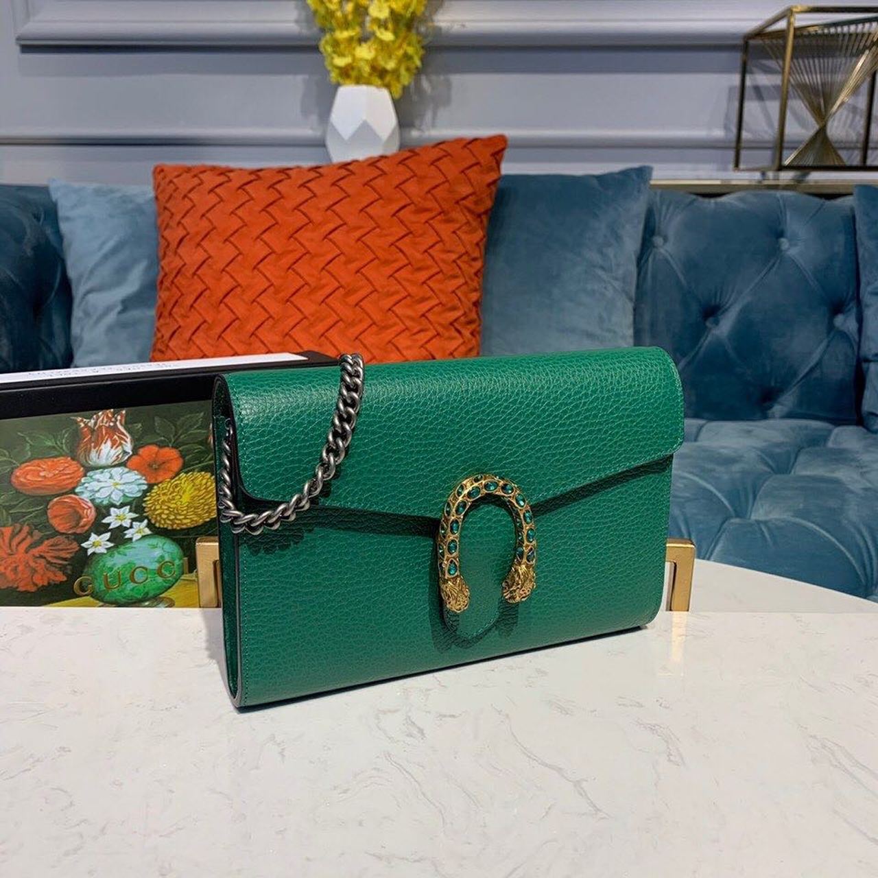 Gvc*1 Dionysus Mini Chain Bag Emerald Green Metal-Free Tanned For Women 8in/20cm GG 401231 CAOGX 3120