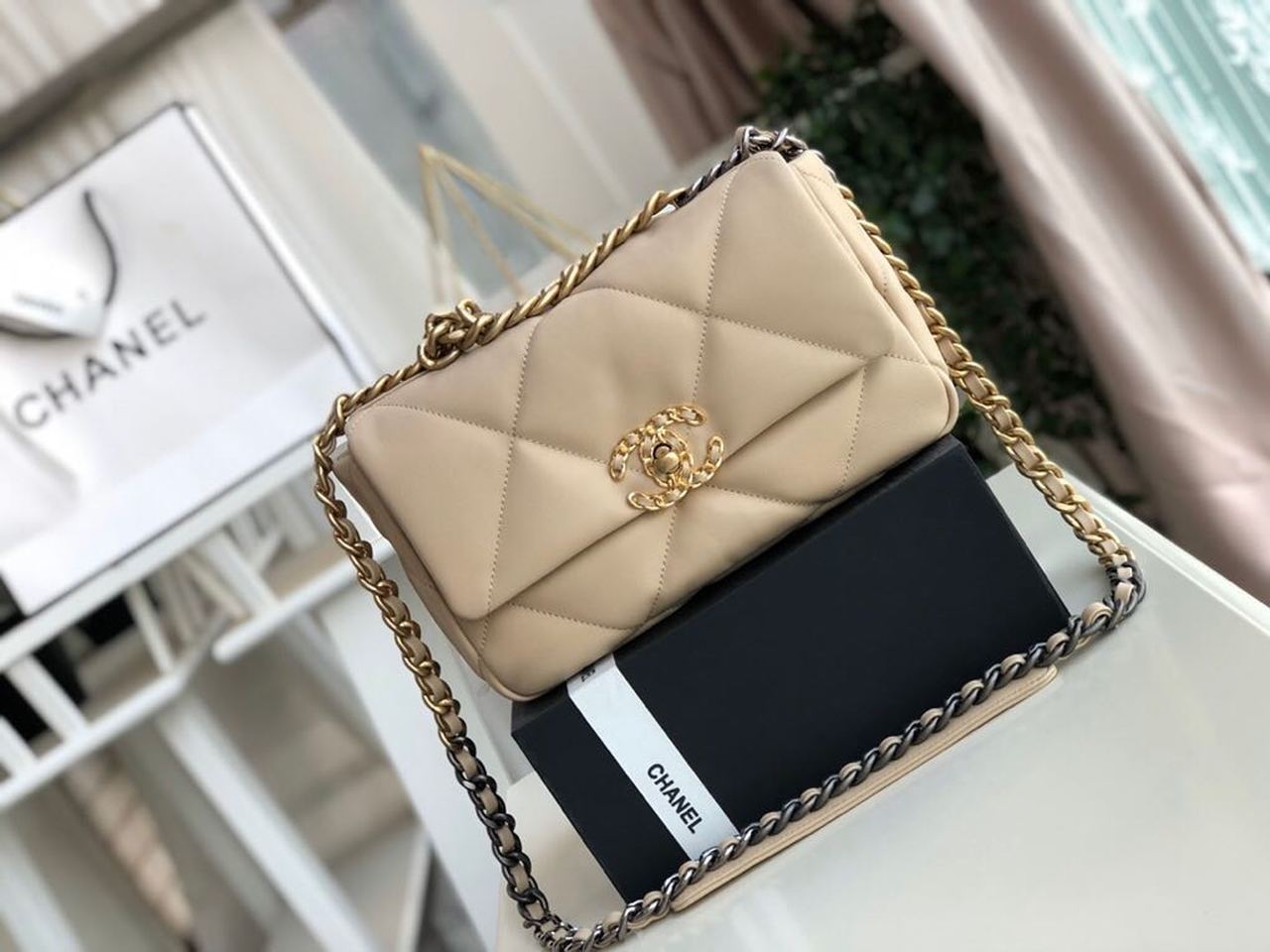 [True-to-ORIGINAL] Ch**el 19 Flap Bag Beige For Women 10.1in/26cm