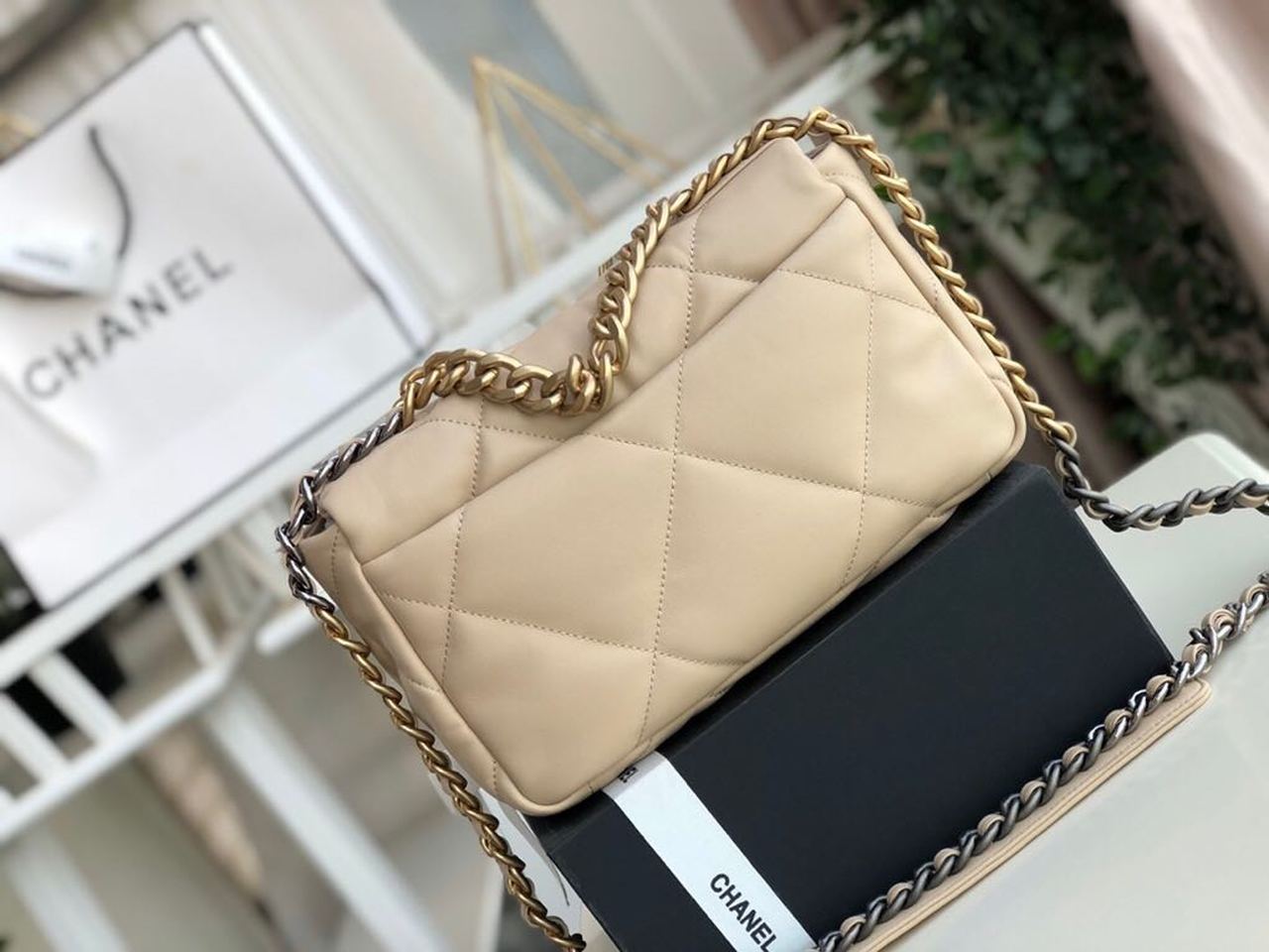 Ch**el 19 Flap Bag Beige For Women 10.1in/26cm