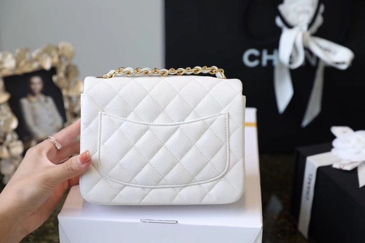Ch**el Classic Mini Flap Bag Golden Hardware White For Women 6.6in/17cm A35200