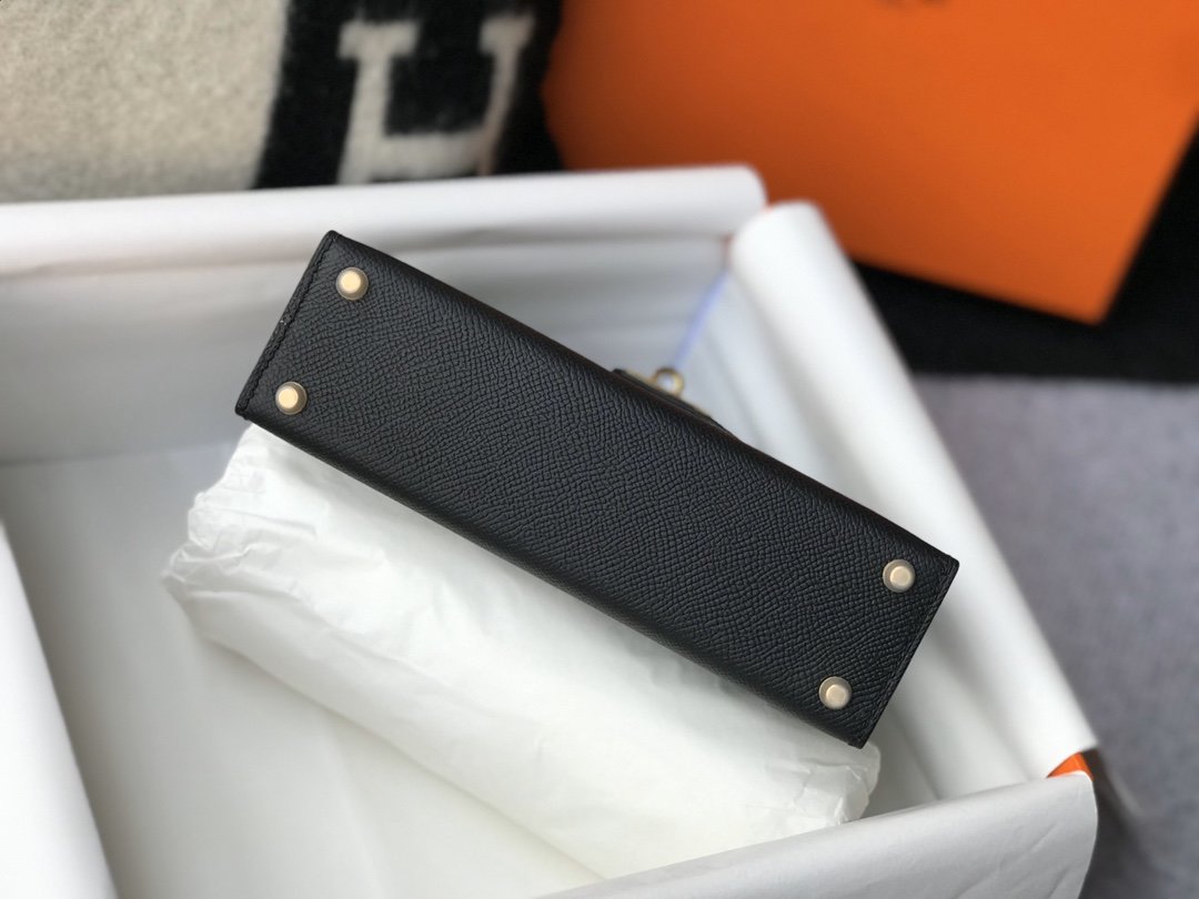 H**me5 Mini Kelly 19 Sellier Epsom Black Bag For Women, Women’s Handbags, Shoulder Bags 7.5in/19cm