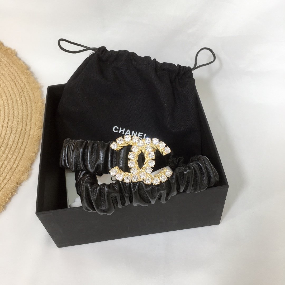 Ch**el Belt With Double C Buckle Black With Gold-Toned Metal and Strass Hardware Women Belt