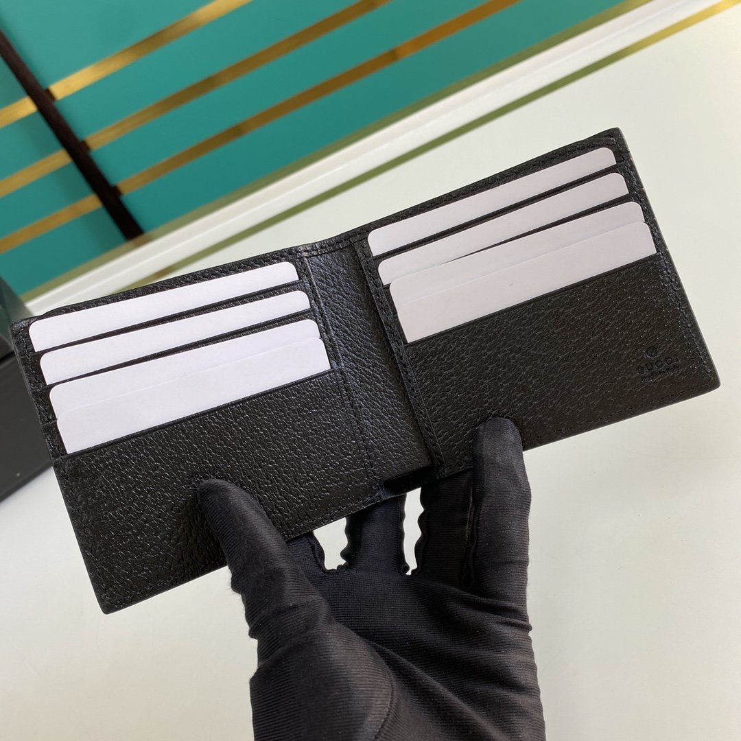 Gvc*1 Bee Logo Black Bi-Fold Wallet For Men, Men’s Wallet 11cm/4.3in GG 523664