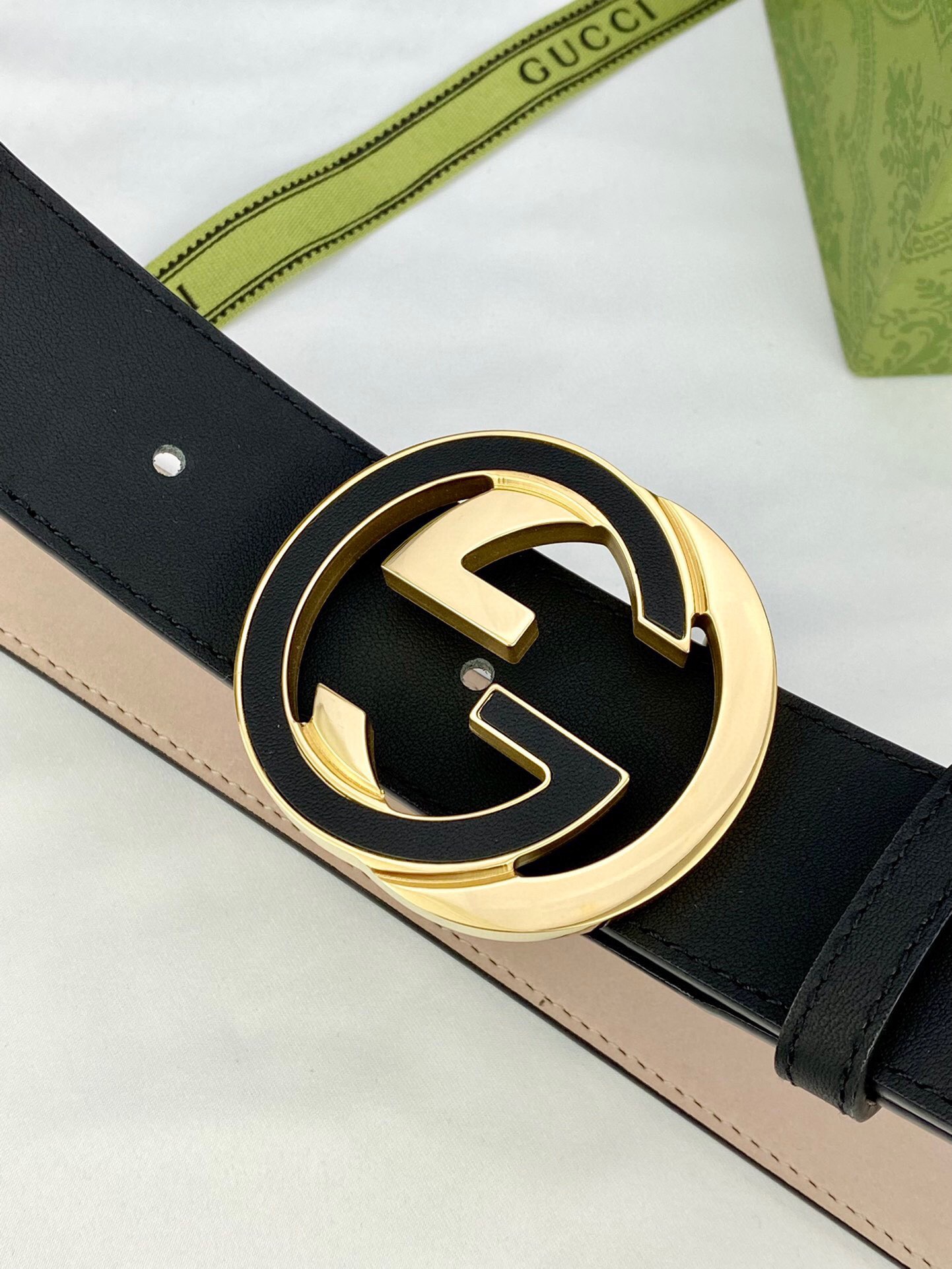 Gvc*1 GG Svp*me Belt With Interlocking G Buckle Beige/Ebony GG Svp*me And Black For Women, Women Belt