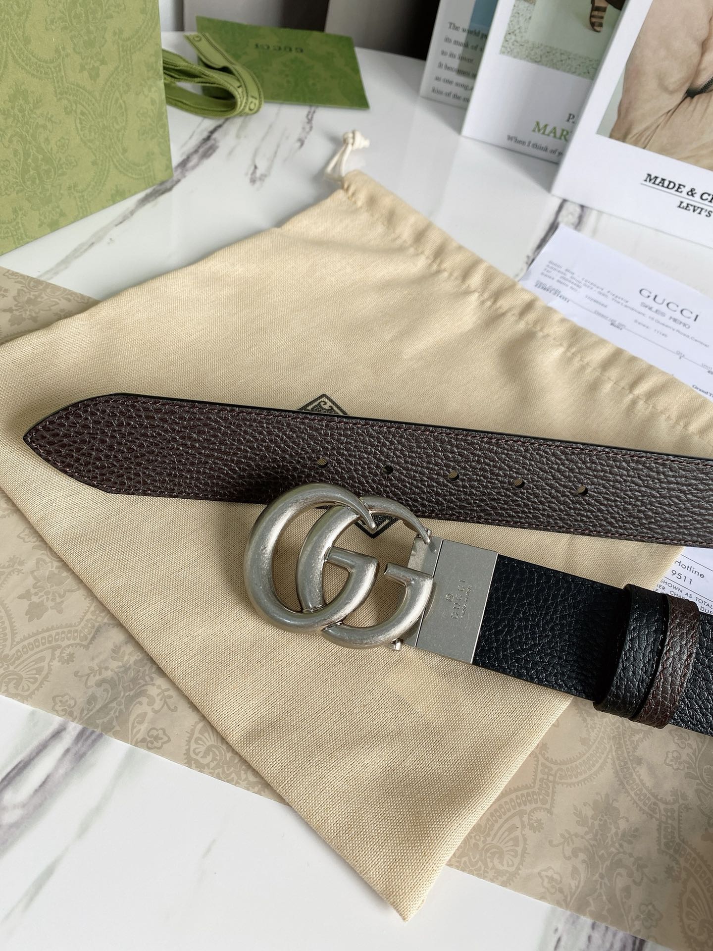 Gvc*1 GG Marmont Reversible Belt Black, Women Belt 627055 CAO2N 1062