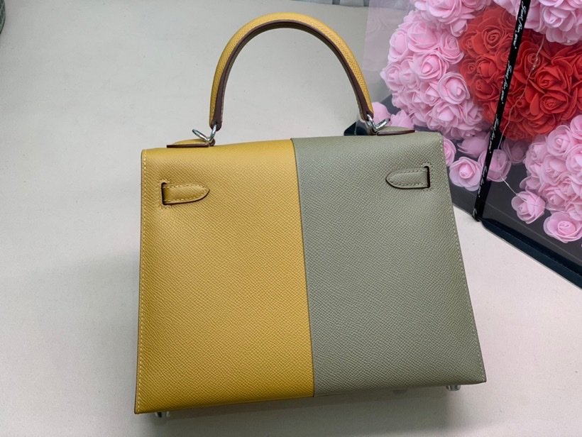 H**me5 Kelly 28 Sellier Epsom Bag Grey/Yellow For Women, Women’s Handbags, Shoulder Bags 11in/28cm