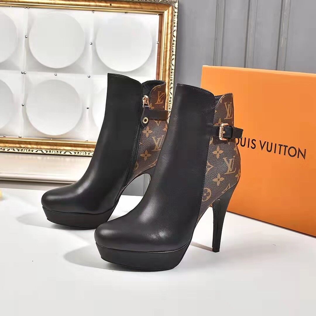 L0vis Vvtt0n Afterglow Platform Ankle Boots Patent Monogram Material Black For Women LV 1A9SEE