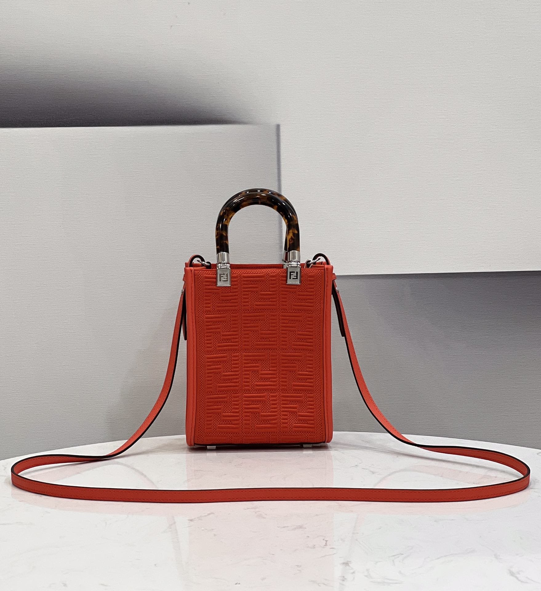 F**di Mini Sunshine Shopper Red For Women, Women’s Handbags, Shoulder And CrossBody Bags 7.1in/18cm FF 8BS051