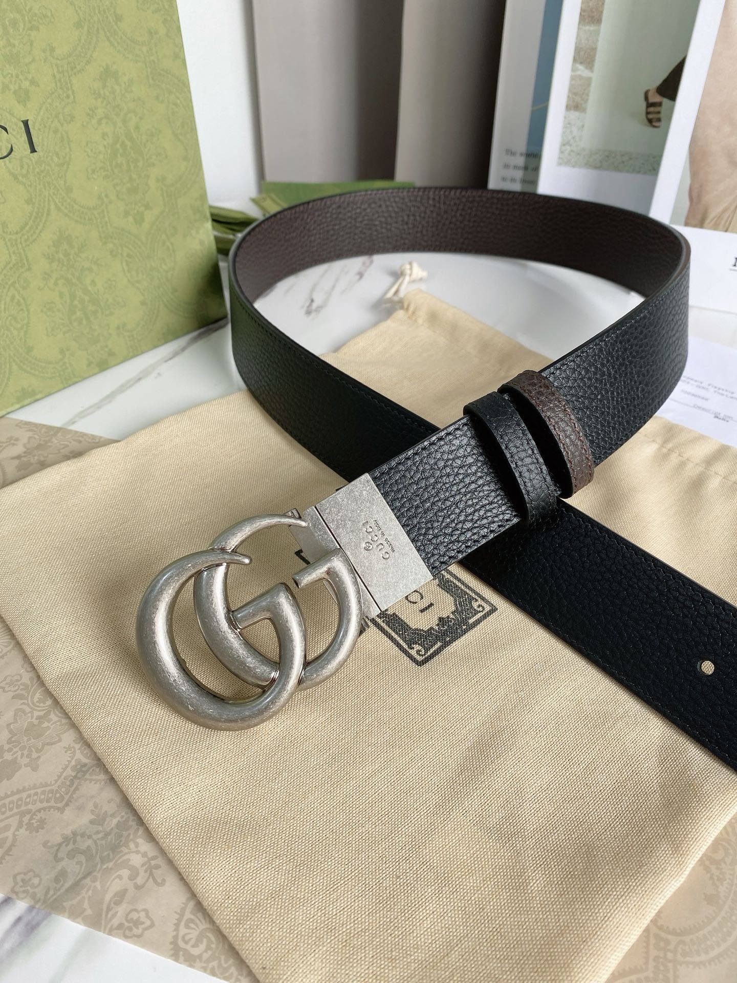 Gvc*1 GG Marmont Reversible Belt Black, Women Belt 627055 CAO2N 1062