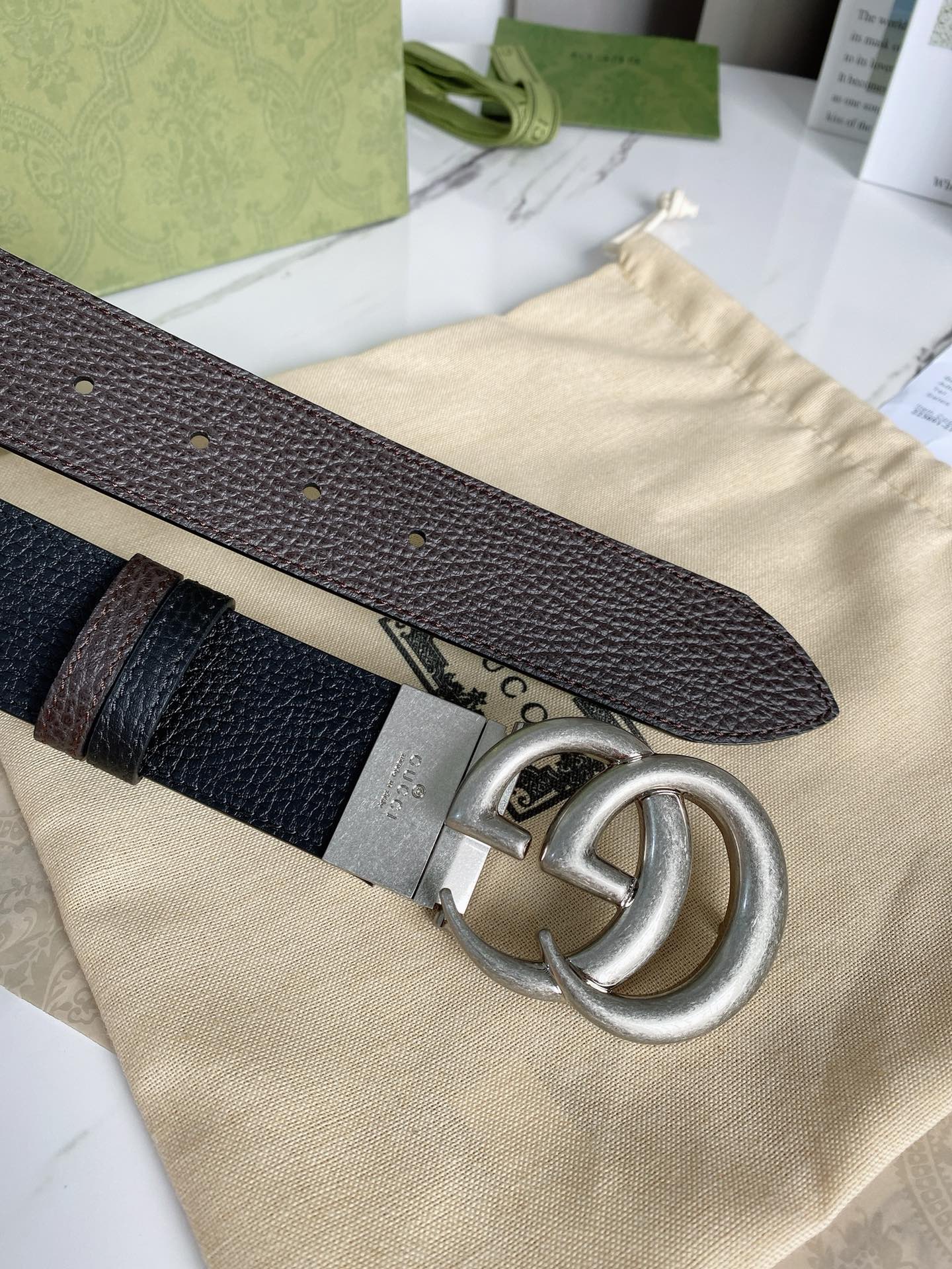 Gvc*1 GG Marmont Reversible Belt Black, Women Belt 627055 CAO2N 1062