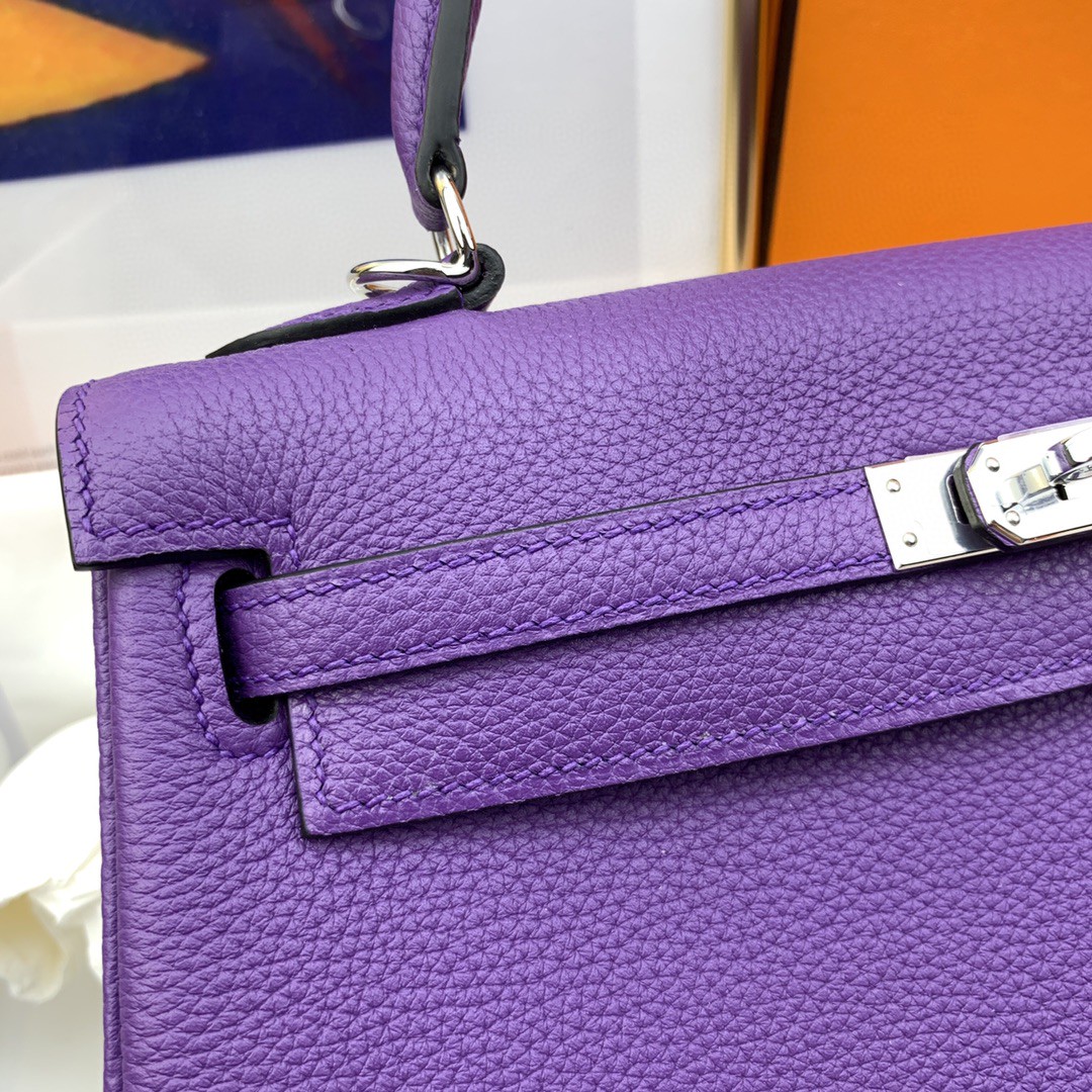 H**me5 Kelly 25 Retourne Togo Purple Bag For Women, Women’s Handbags, Shoulder Bags 10in/25cm