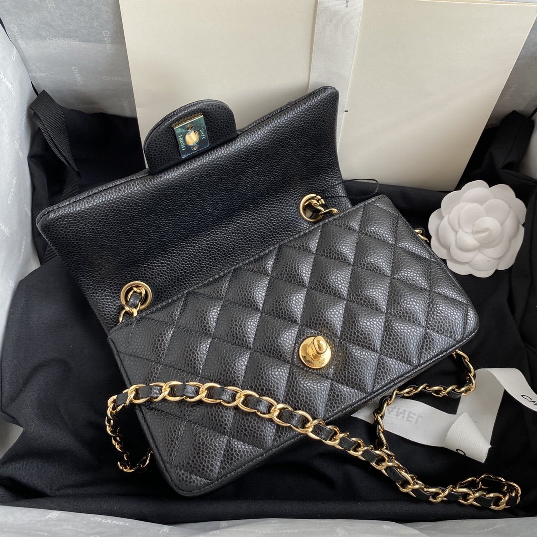 Ch**el Mini Classic Handbag Black For Women 20cm/7.9in