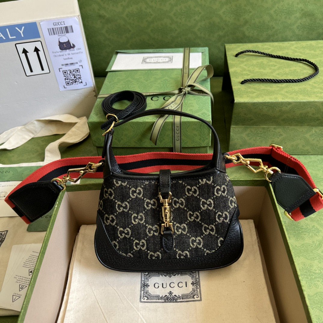 Gvc*1 Jackie 1961 Mini Shoulder Bag Black And Ivory GG Denim Jacquard For Women 7.5in/19cm GG 685127 UN3AG 1294