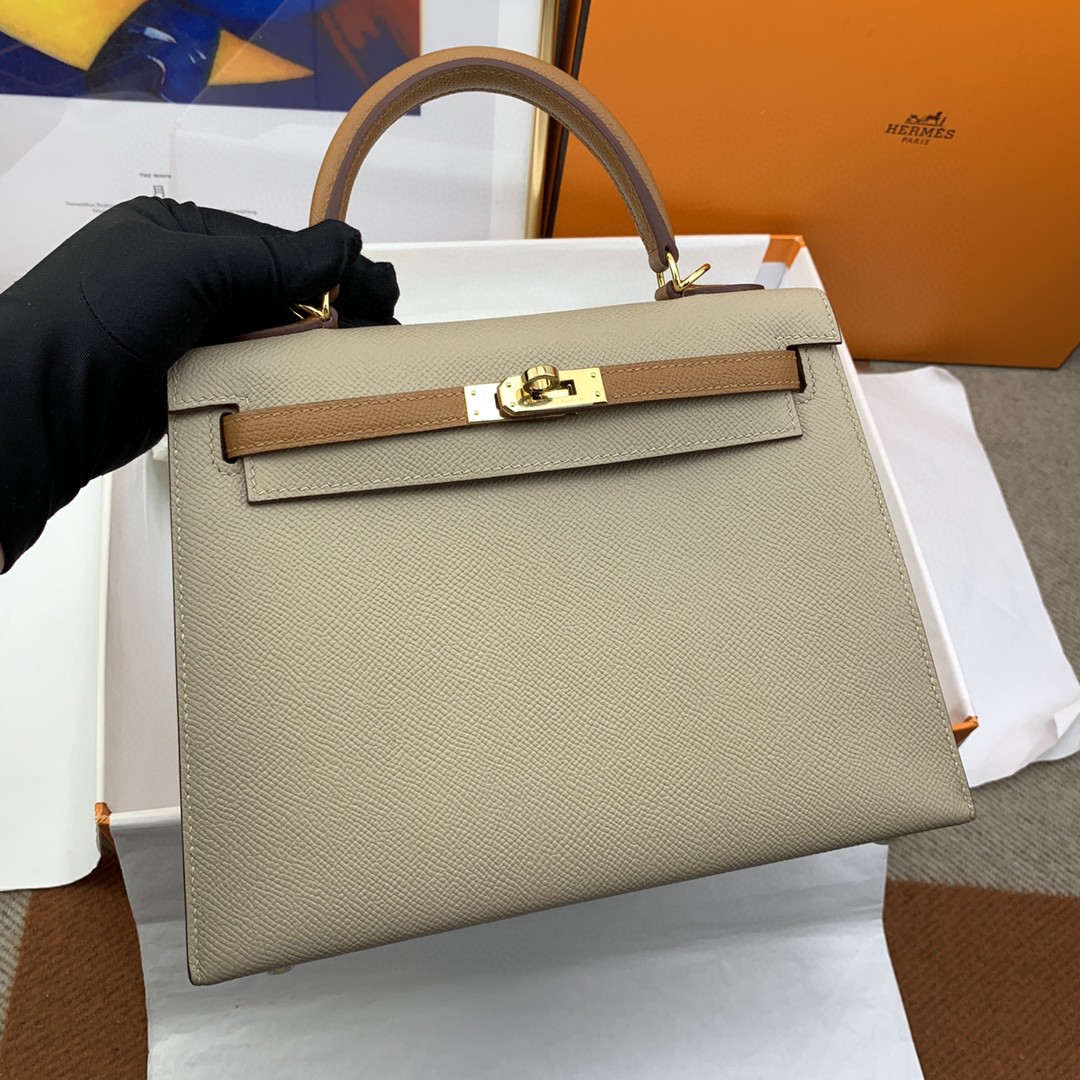 H**me5 Kelly 25 Sellier Epsom Etoupe/Brown Bag For Women, Women’s Handbags, Shoulder Bags 10in/25cm