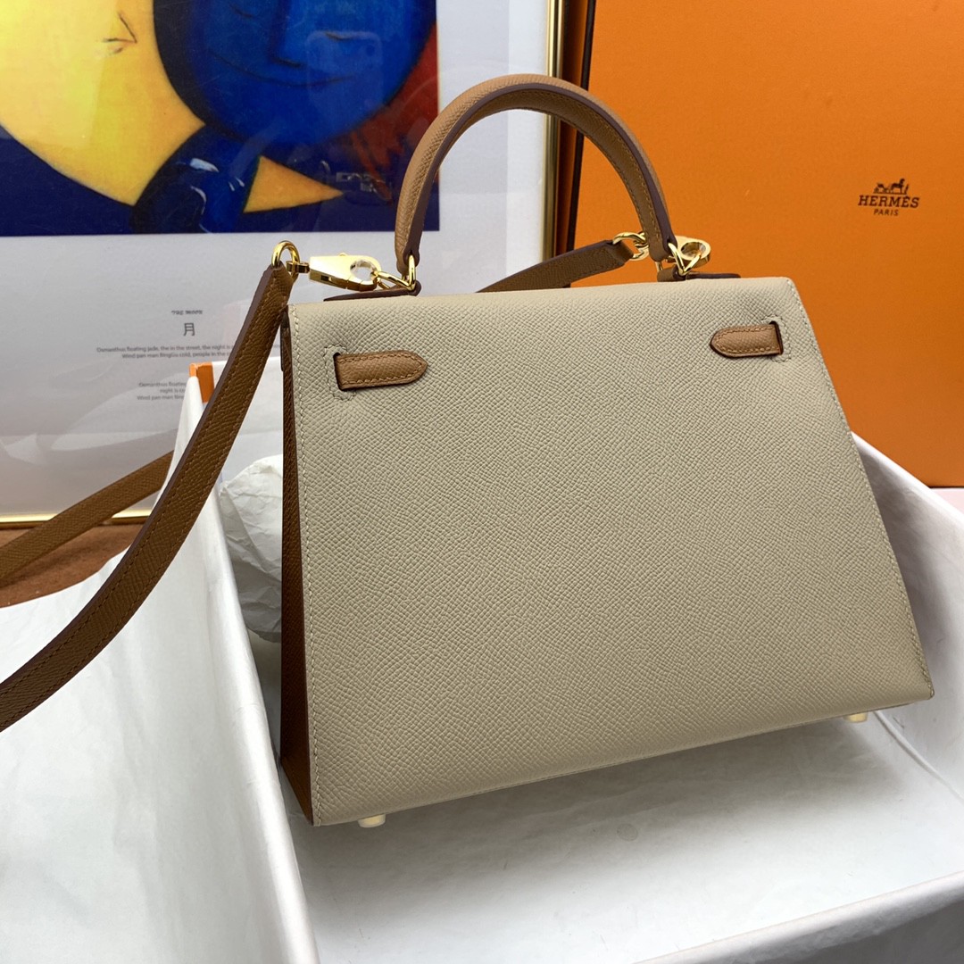 H**me5 Kelly 25 Sellier Epsom Etoupe/Brown Bag For Women, Women’s Handbags, Shoulder Bags 10in/25cm