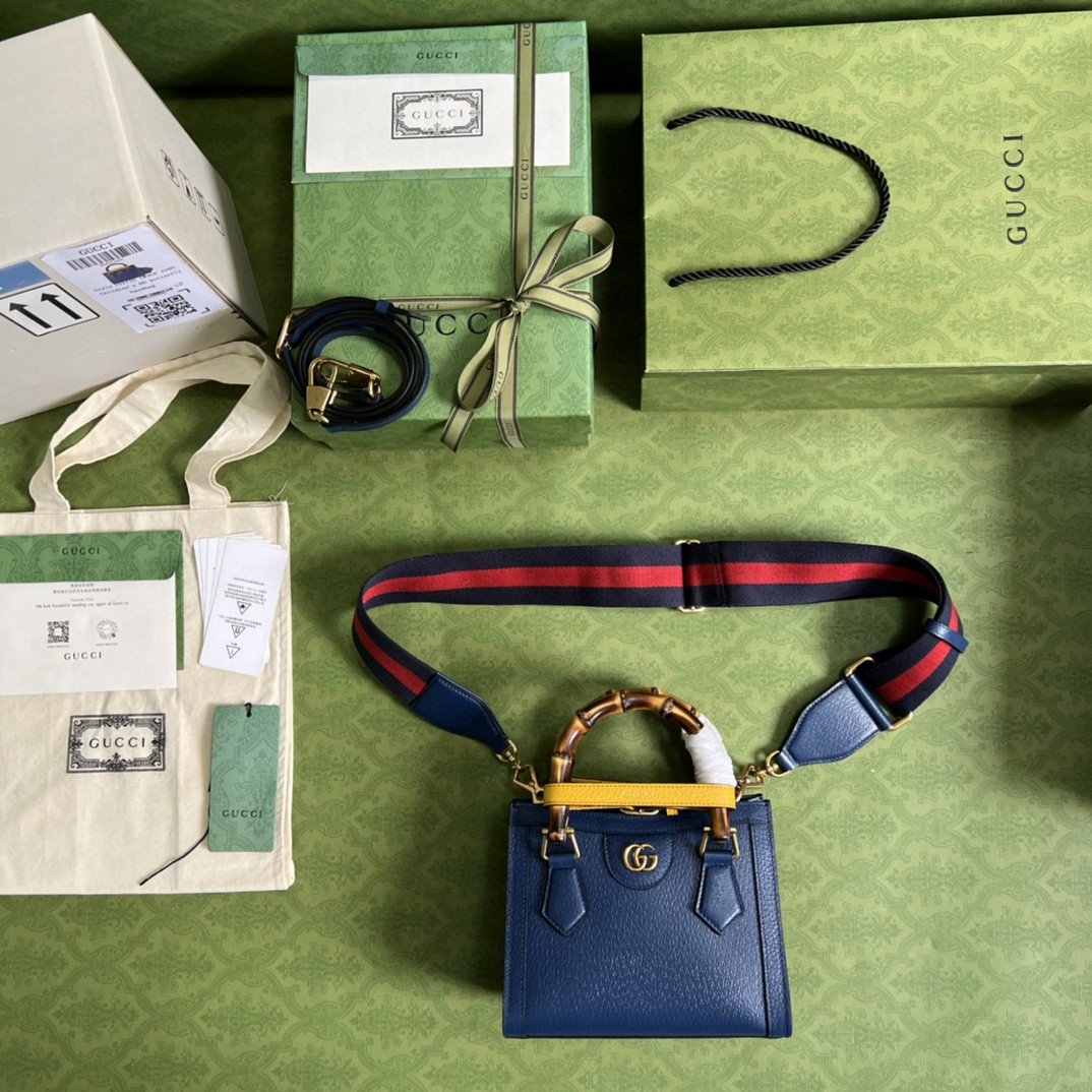[True-to-ORIGINAL] Gvc*1 Diana Mini Tote Bag Canvas Lining Blue For Women 7.9in/20cm GG 702732 U3ZDT 4862