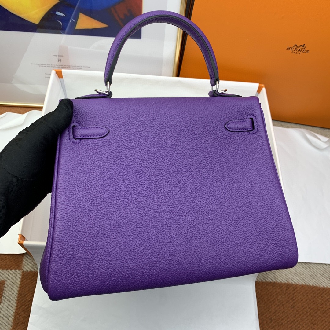 H**me5 Kelly 25 Retourne Togo Purple Bag For Women, Women’s Handbags, Shoulder Bags 10in/25cm