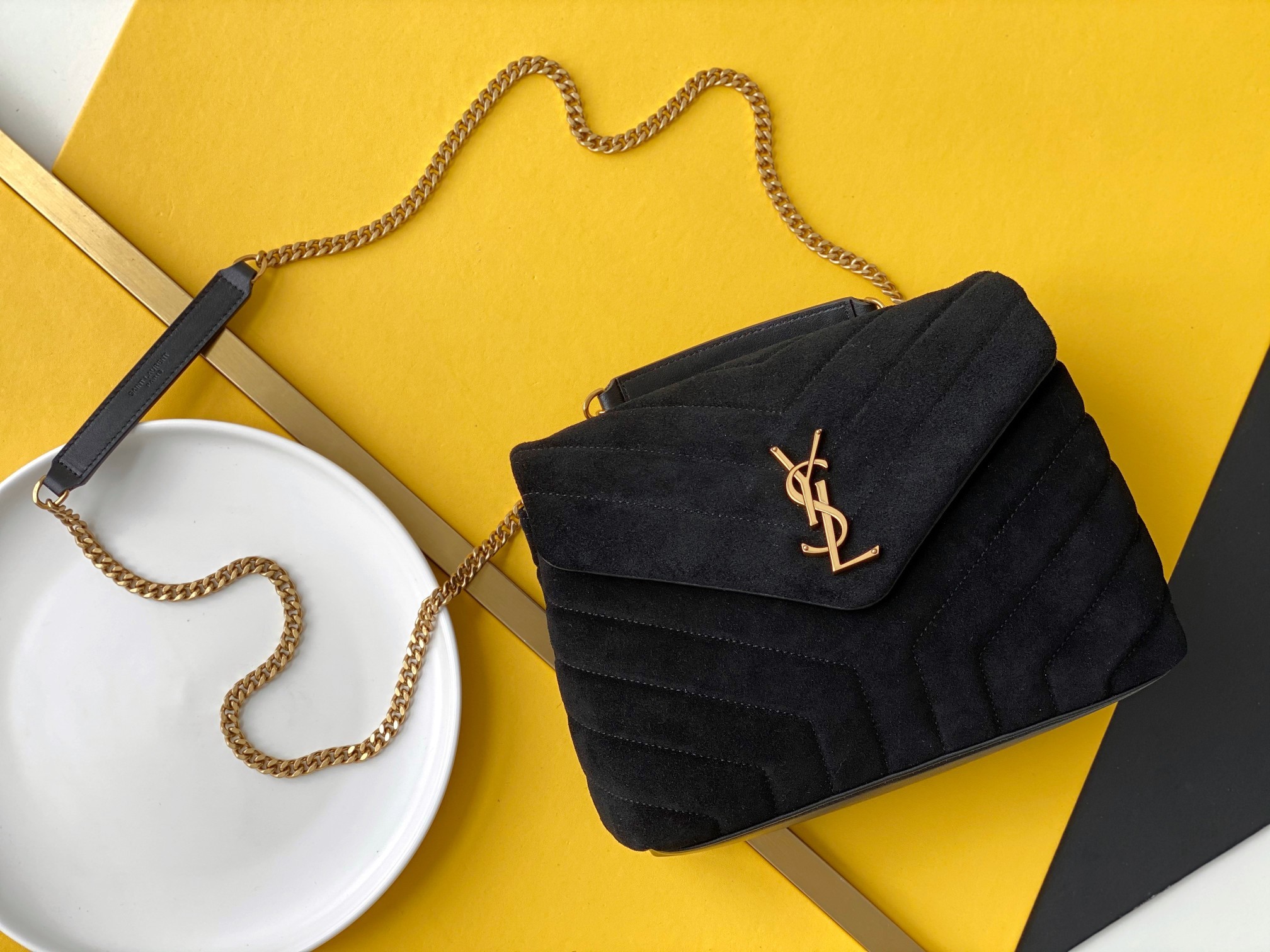 Sa1nt Lau*nt Loulou Small Chain Bag In “Y” Black With Gold Hardware For Women 9.8in/23cm Y51 4946991U8671000