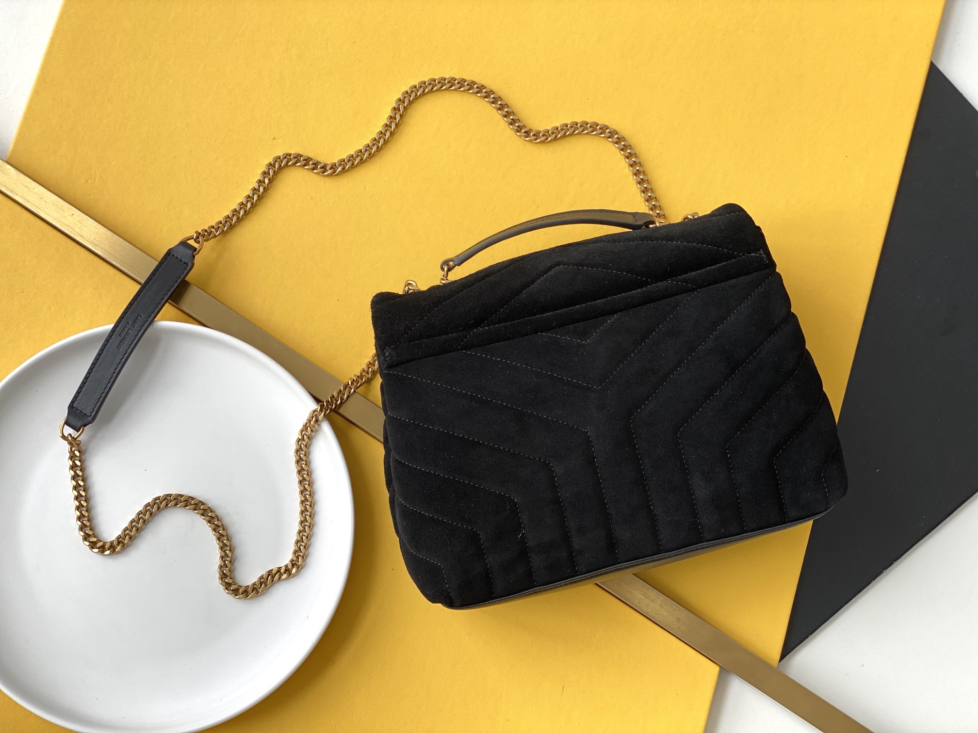 Sa1nt Lau*nt Loulou Small Chain Bag In “Y” Black With Gold Hardware For Women 9.8in/23cm Y51 4946991U8671000