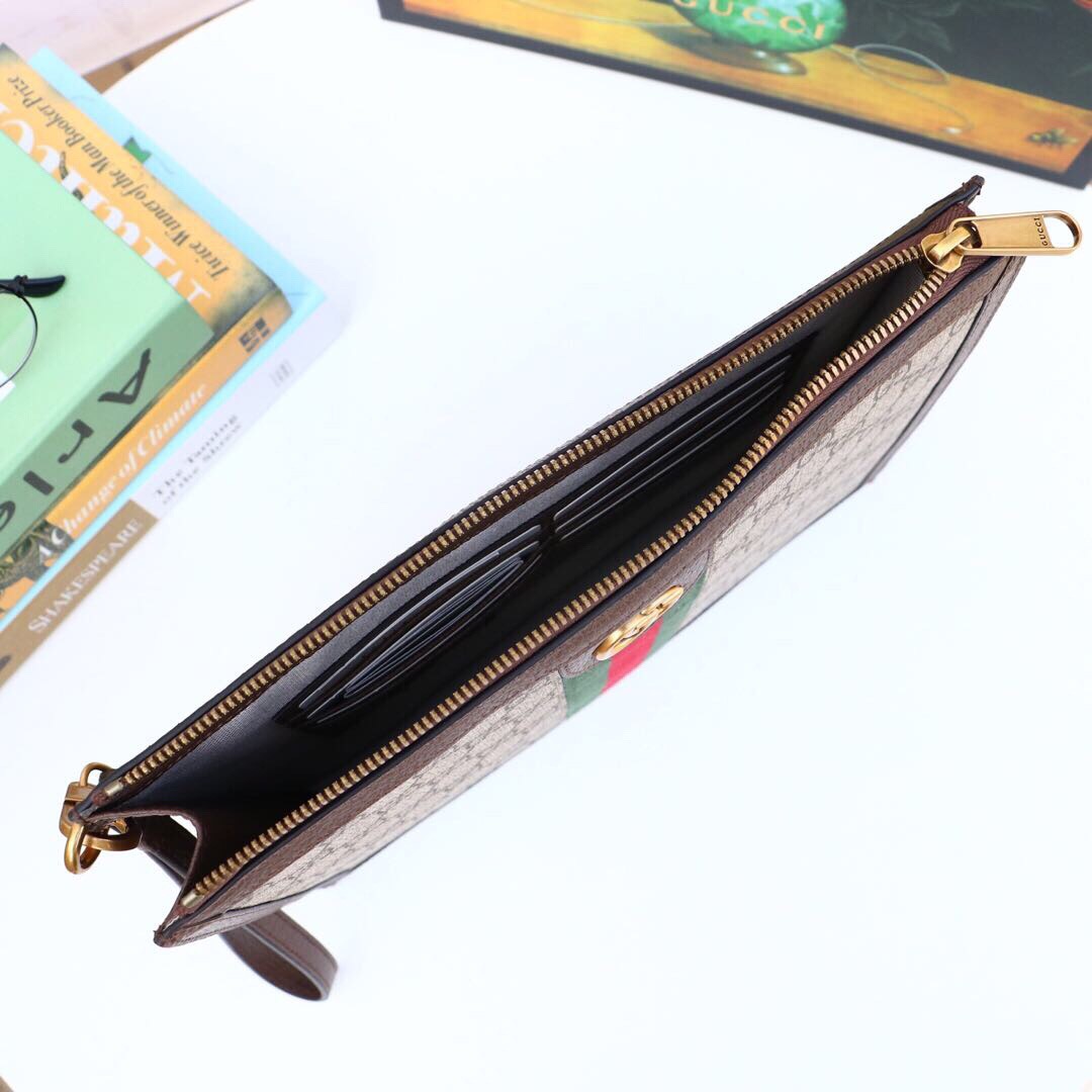 Gvc*1 Ophidia Pouch With Web Beige And Ebony GG Svp*me Canvas For Men 9in/24cm GG ‎672989 96IWT 8745