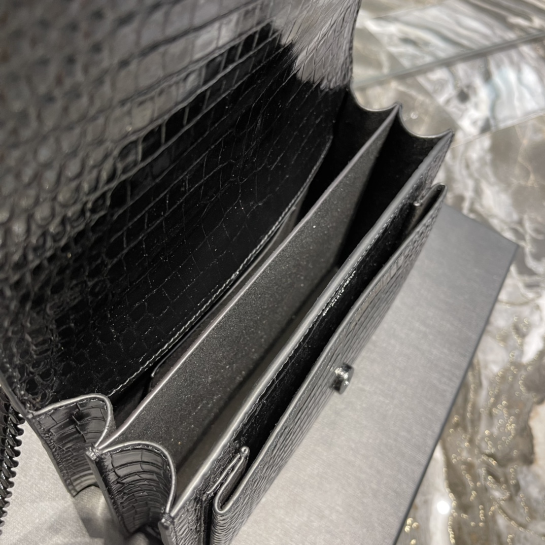 Sa1nt Lau*nt Sunset Medium Chain Bag Black For Women 8.6in/22cm Y51 442906DND0U1000