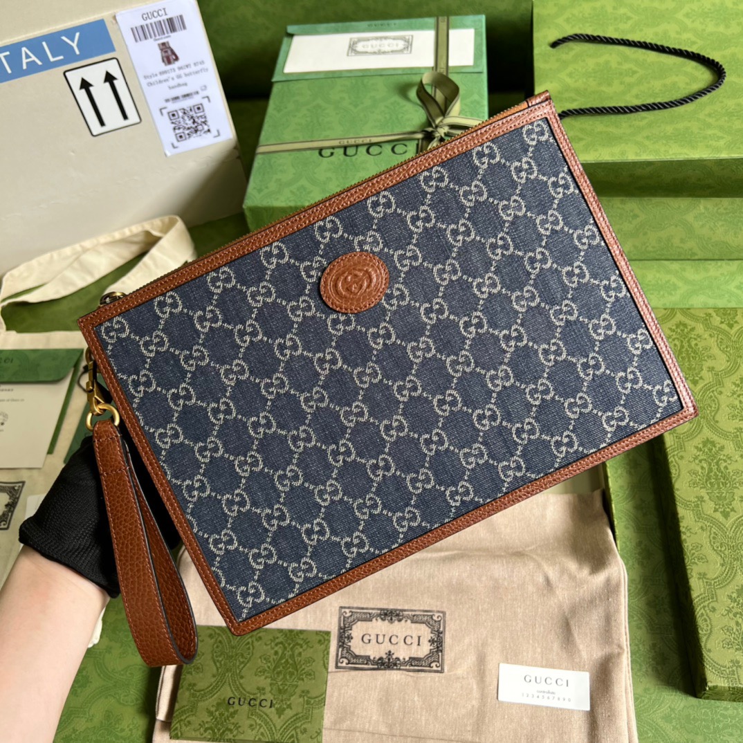 Gvc*1 GG Wool Pouch With Interlocking G Black For Men, Men’s Pouch 12in/31cm GG