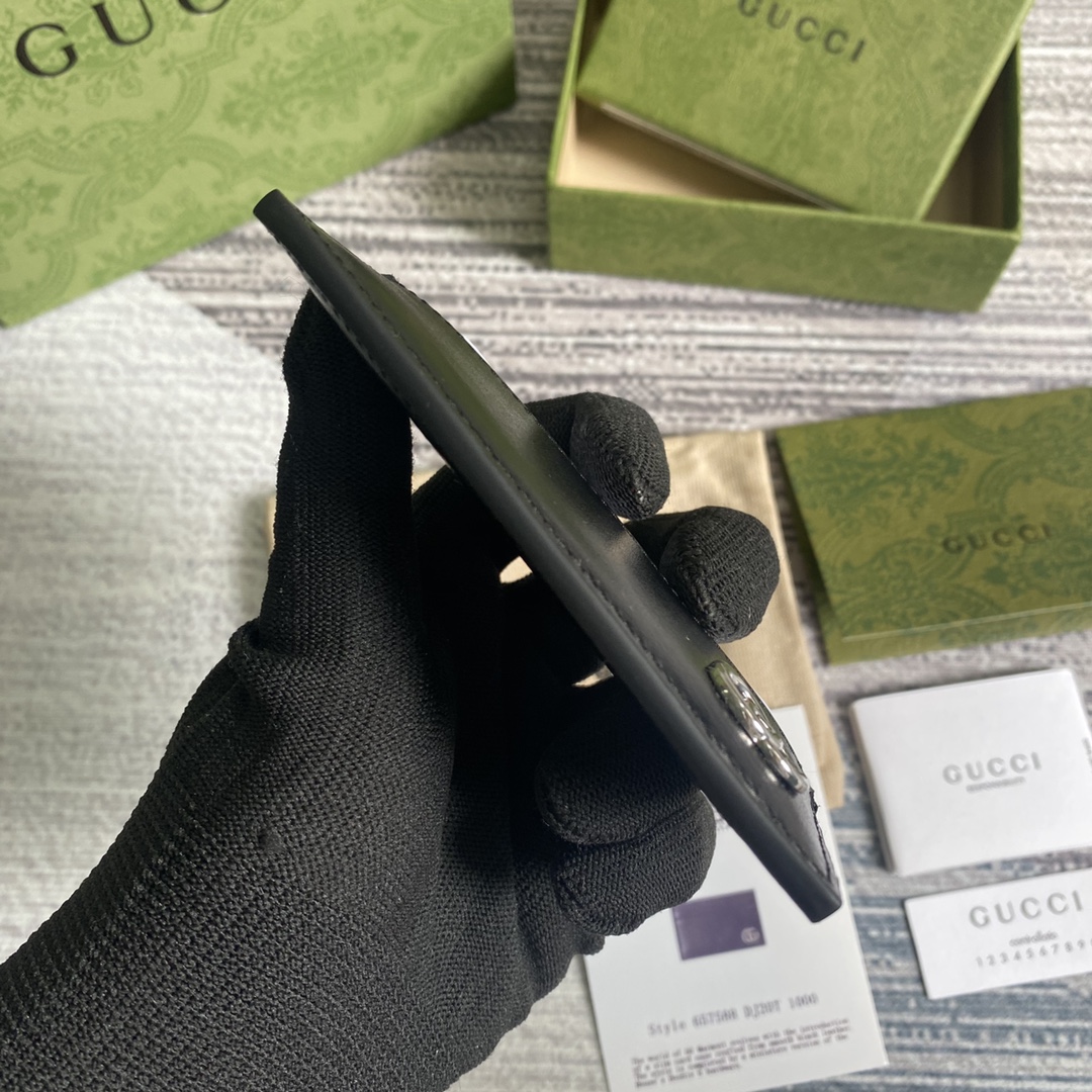 Gvc*1 GG Marmont Card Case Black Silver Hardware For Men 4in/10cm GG 657588 0YK0N 1000