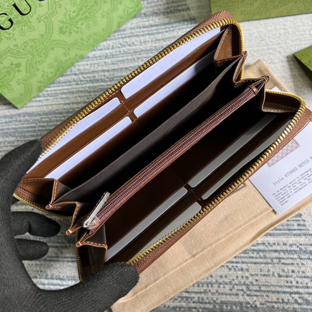 Gvc*1 Ophidia GG Zip Around Wallet With Interlocking G Brown For Men 8in/19cm GG 673003 92TCG 8563