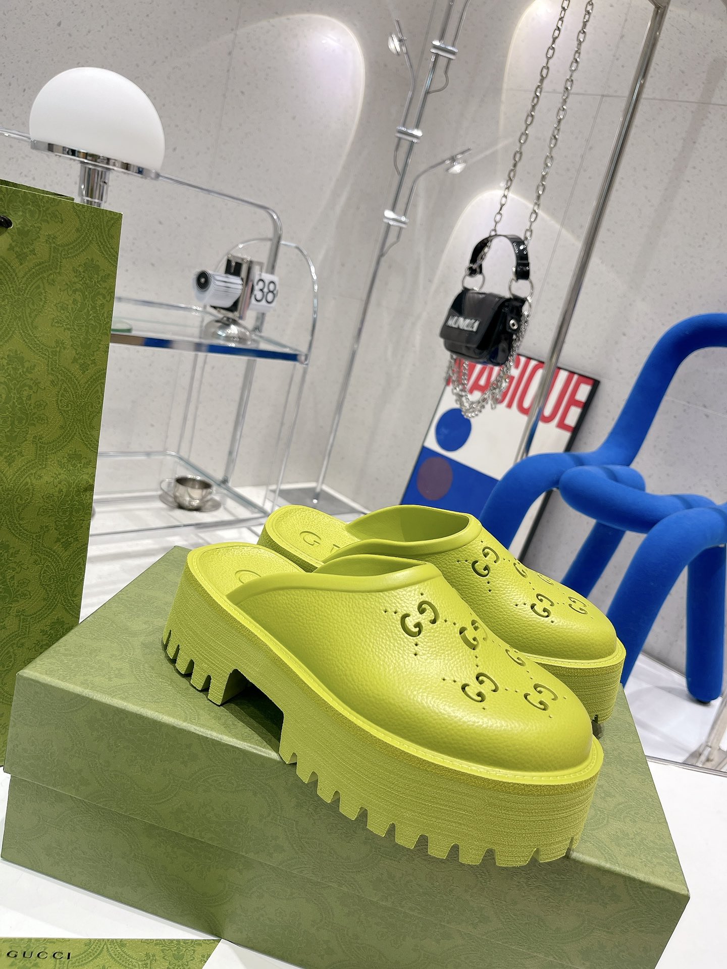 Gvc*1 Women’s Platform Perforated G Sandal Light Green For Women GG