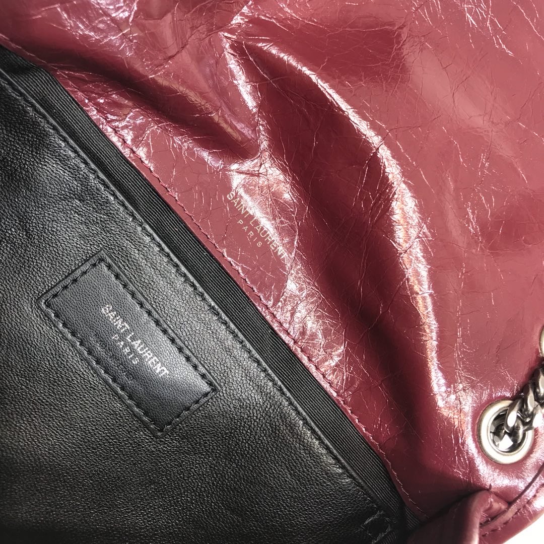 Sa1nt Lau*nt Niki Baby Chain Bag In Crinkled Vintage Burgundy For Women 8.2in/21cm Y51 6331600EN046475
