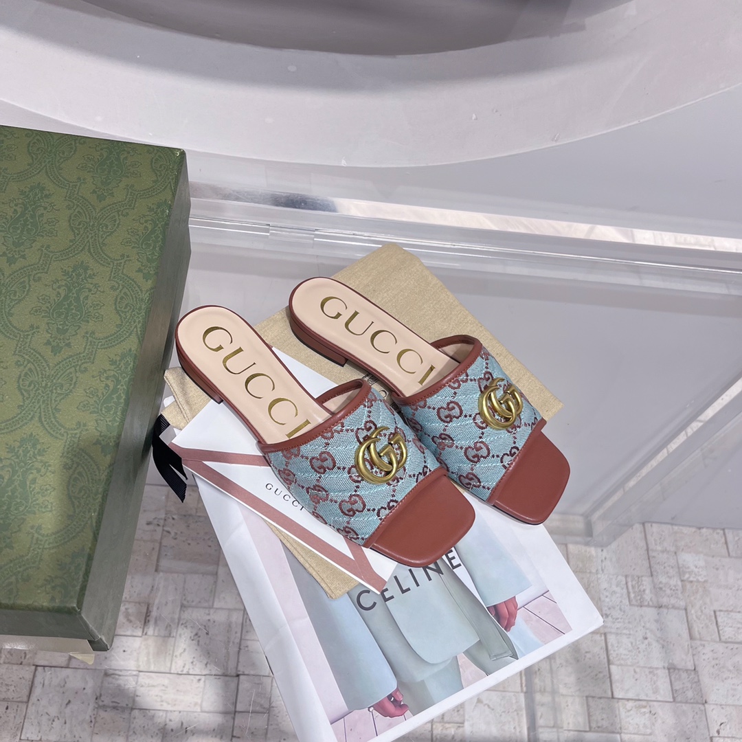 Gvc*1 Women’s GG Raffia Effect Slide Brown For Women GG