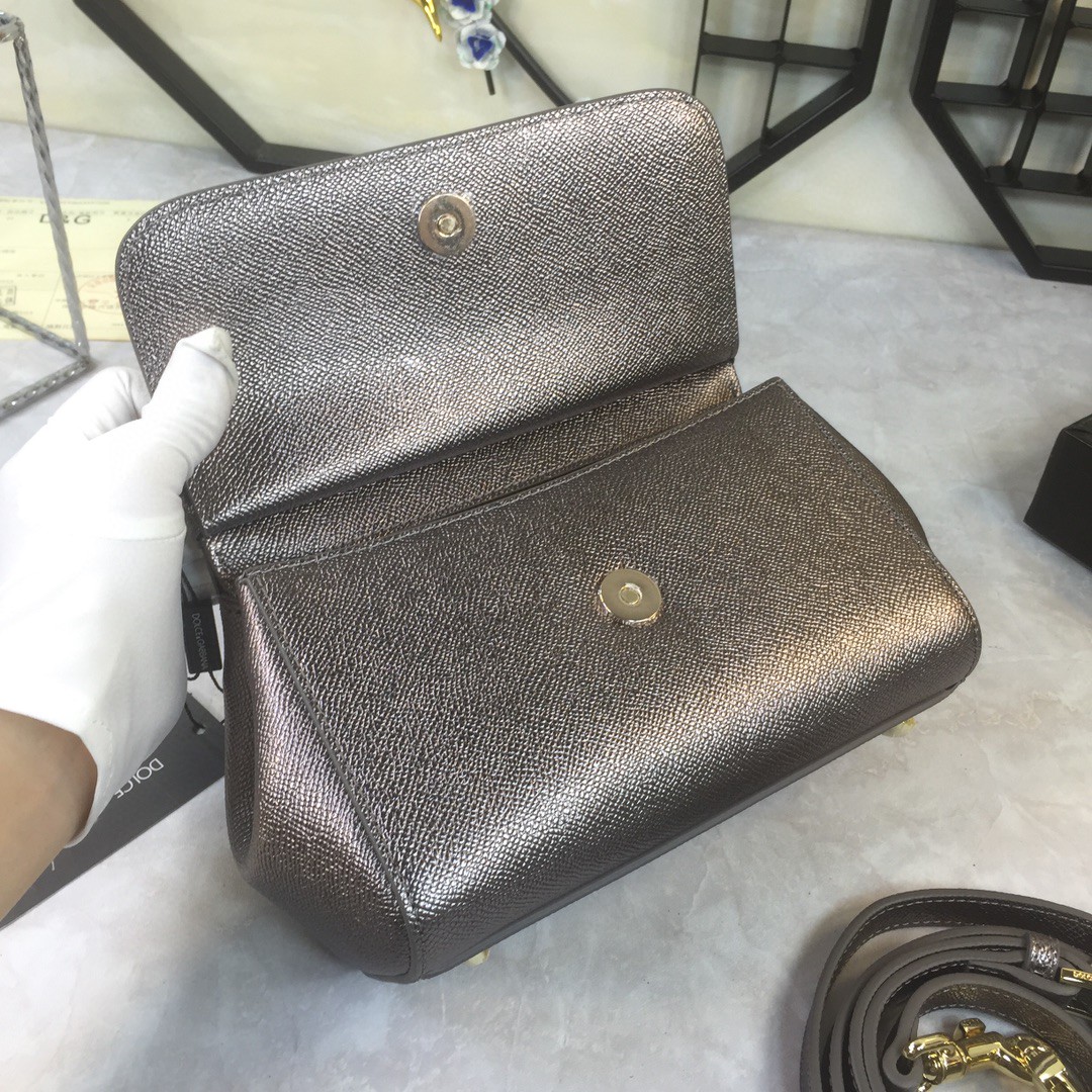 Dolce & Gabbana Medium Sicily Handbag In Dauphine Palladium For Women 10.2in/26cm DG